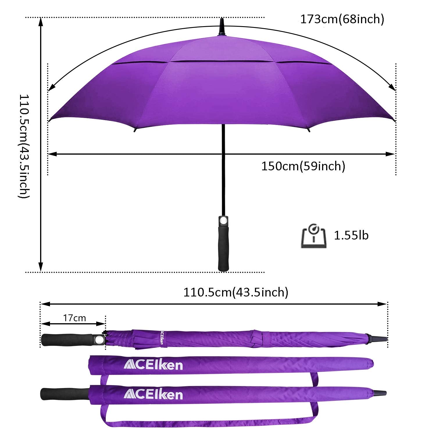 ACEIken Golf Umbrella Large 58/62/68 Inch Automatic Open Golf Umbrella Extra Large Oversize Double Canopy Vented Umbrella Windproof Waterproof for Men and Women