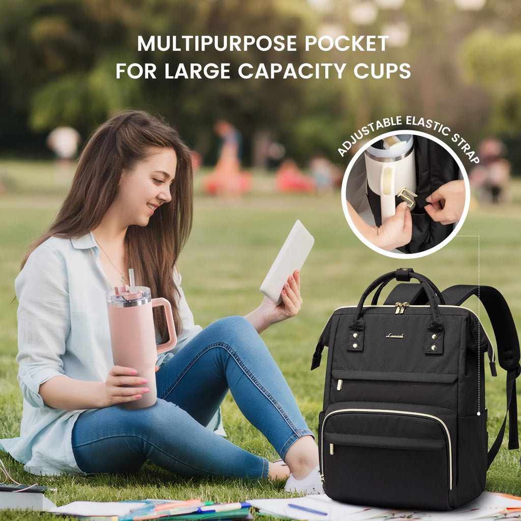 LOVEVOOK Laptop Backpack for Women with Giant Tumbler Holder Pocket, 15.6 Inch Work Daypack for Teacher Nurse, Computer College Bookbag Purse, Waterproof Travel Back Pack with USB Charging Port
