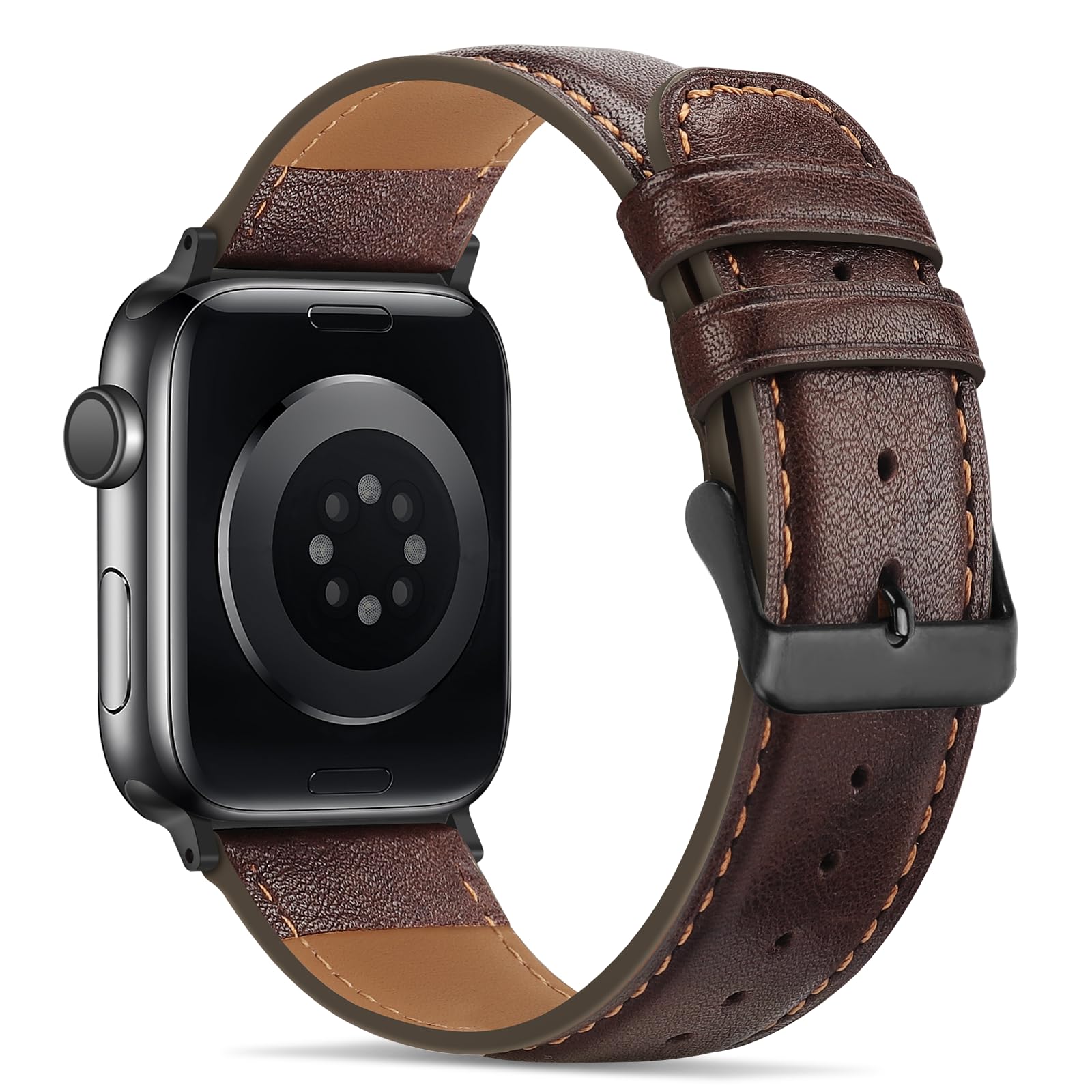 Tasikar Bands Compatible with Apple Watch Band 42mm (Series11/10) 41mm 40mm 38mm Men Genuine Leather Replacement Bands Compatible with Apple Watch SE Series 11 10 9 8 7 6 5 4 3, Black