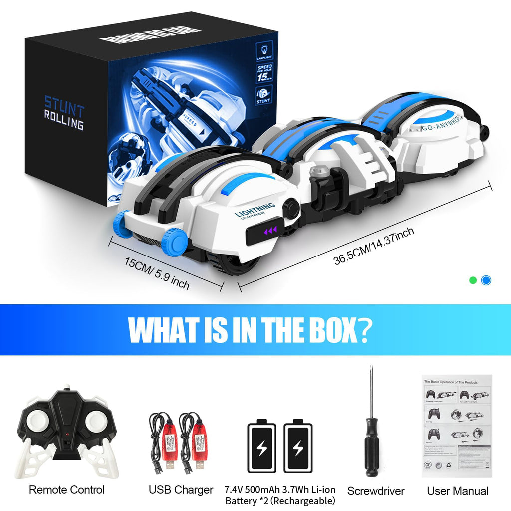 BAZADER RC Car with LED Lights - Remote Control Car Snakes 360° Roll Toy, Birthday for Kids Age 7 8 9 10 11+ Year Old, 2 Batteries 60+min, Indoor/Outdoor Toy for 6-12 yr Teen Boys