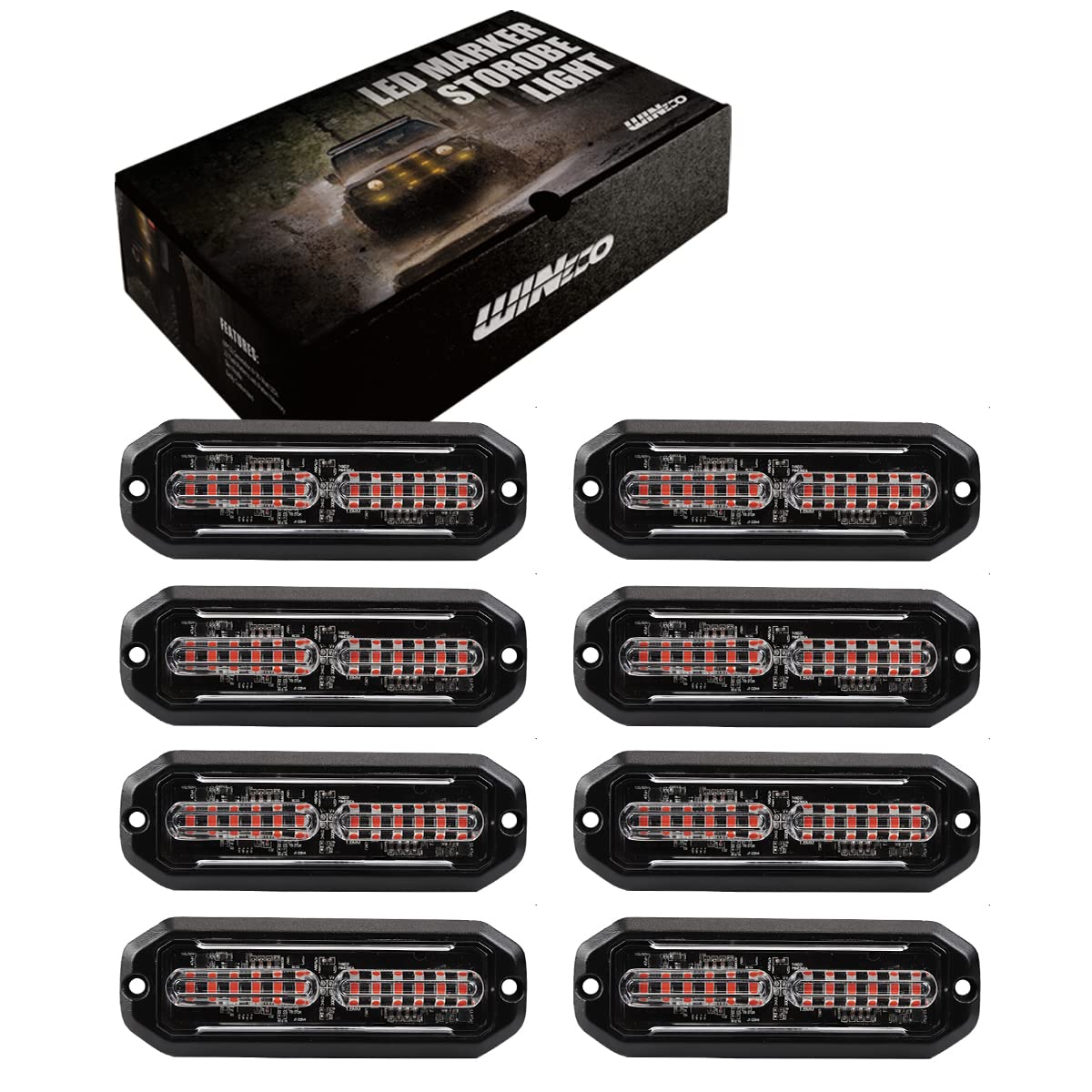 WINECO Amber led strobe lights for trucks 8pcs 12-LED Surface Mount Flashing Strobe Lights kit for Trucks Car Vehicles LED Mini Grille Grill Strobe Light Head Emergency Hazard Warning lights