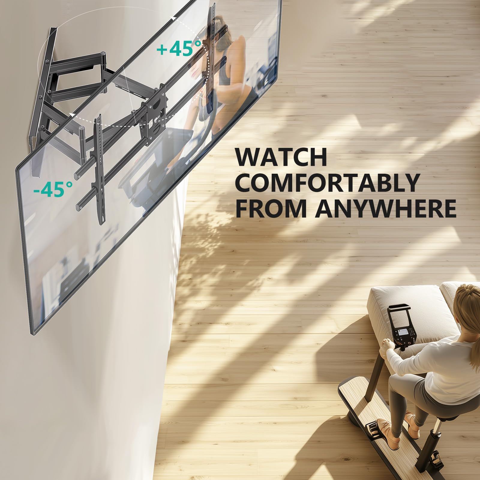 WALI Full Motion TV Wall Mount for 32–70 Inch TVs – Dual Articulating Mount with Swivel, Tilt & Extension | VESA up to 400x400mm | Fits 12/16" Wood Studs | Holds Up to 88 lbs