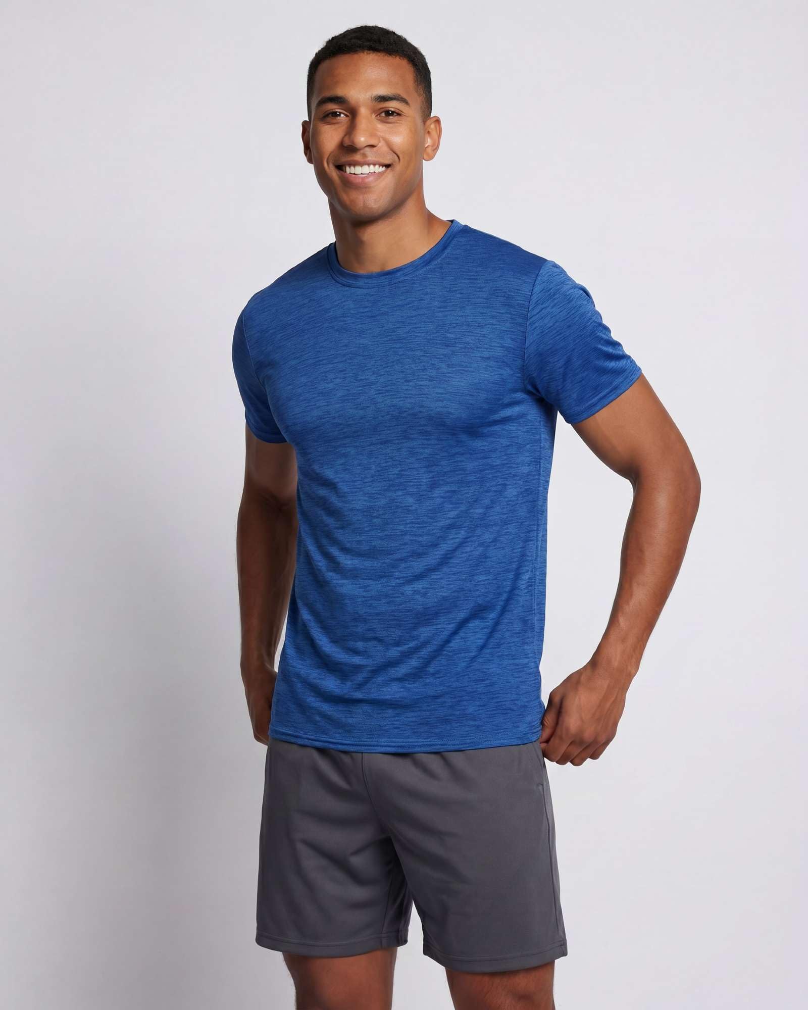 Real Essentials 5 Pack: Men's Dry-Fit Short Sleeve Crew Neck T Shirts Fitness Running Gym Workout Cool Exercise Athletic Tee