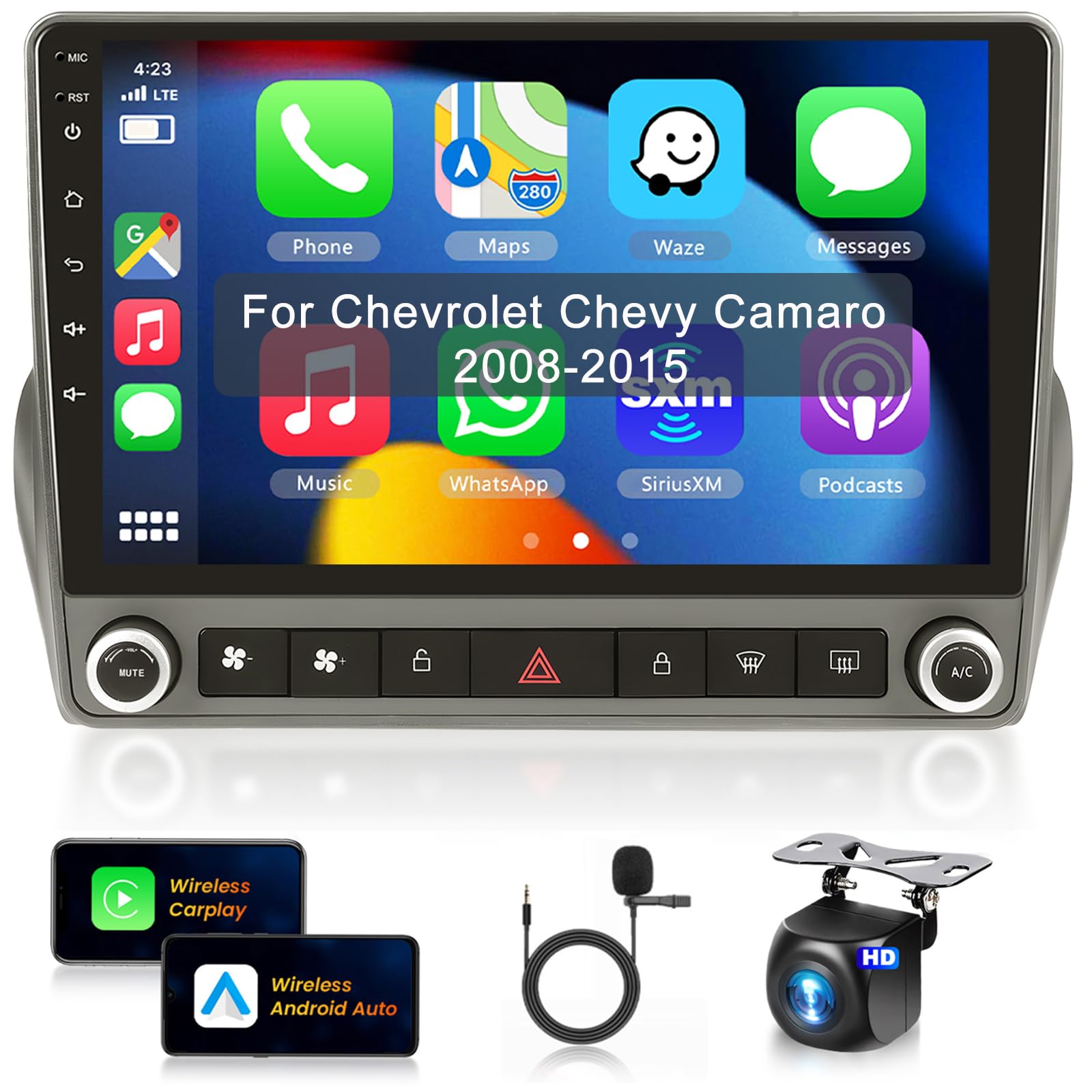 5G WiFi Android 15 Car Stereo for Chevrolet Chevy Camaro 2008–2015 Wireless Carplay Android Auto,9" HD IPS Touchscreen Car Radio Support GPS/10band DSP Audio/Bluetooth/FM/SWC/Backup Camera