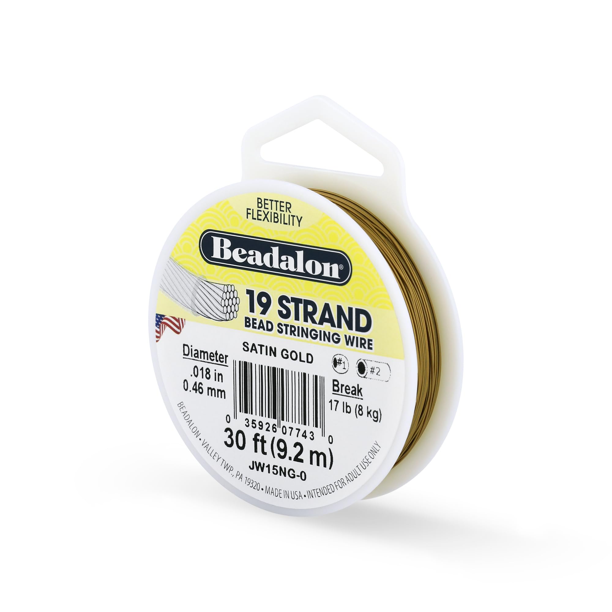 Beadalon 19 Strand Stainless Steel Bead Stringing Wire, .010 in / 0.25 mm, Bright, 100 ft / 31 m