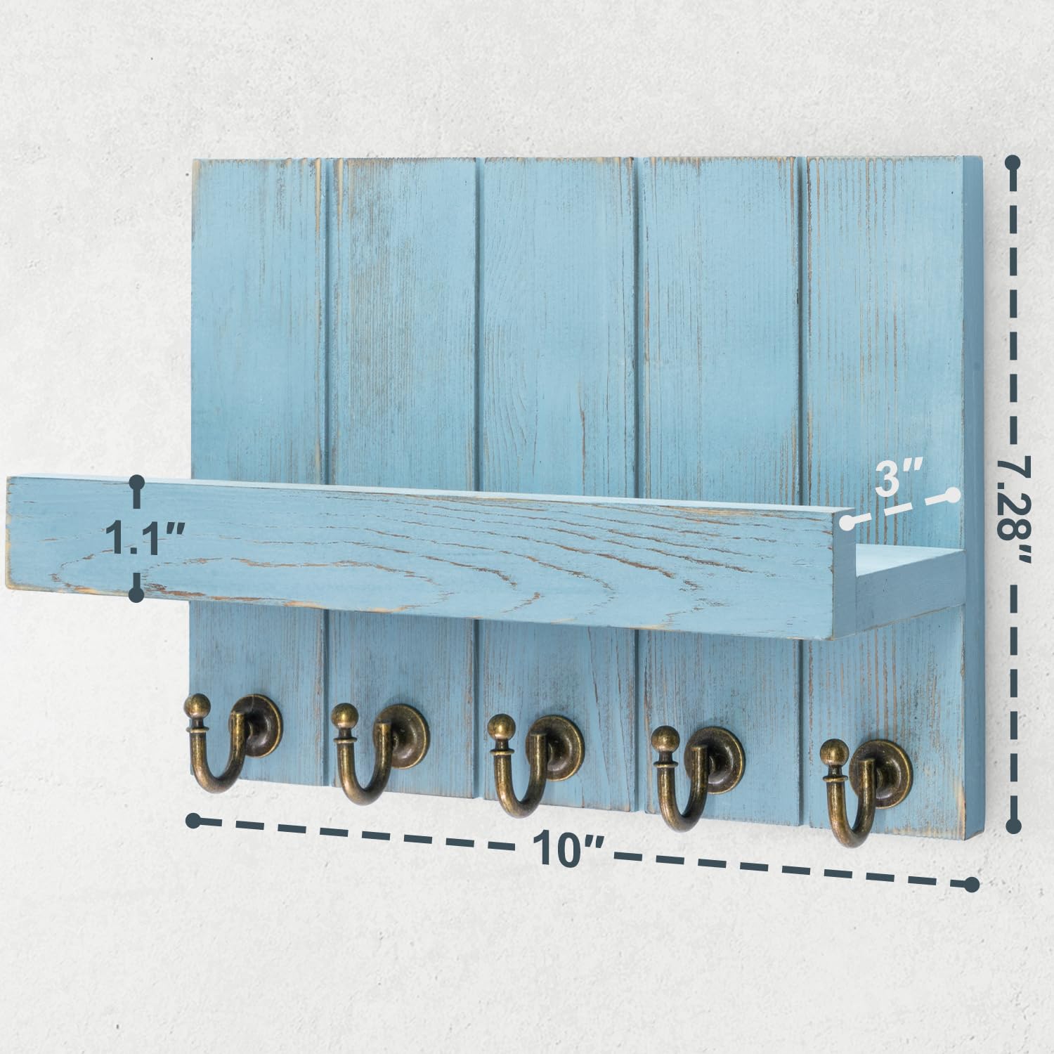 Rebee Vision Acacia Wood Key Holder Wall Mount – Farmhouse Key Holder for Wall & Mail Organizer with Shelf for Home Decor – Ideal for Apartment Essentials (Acacia Wood, 3.54" x 10" x 7.28")