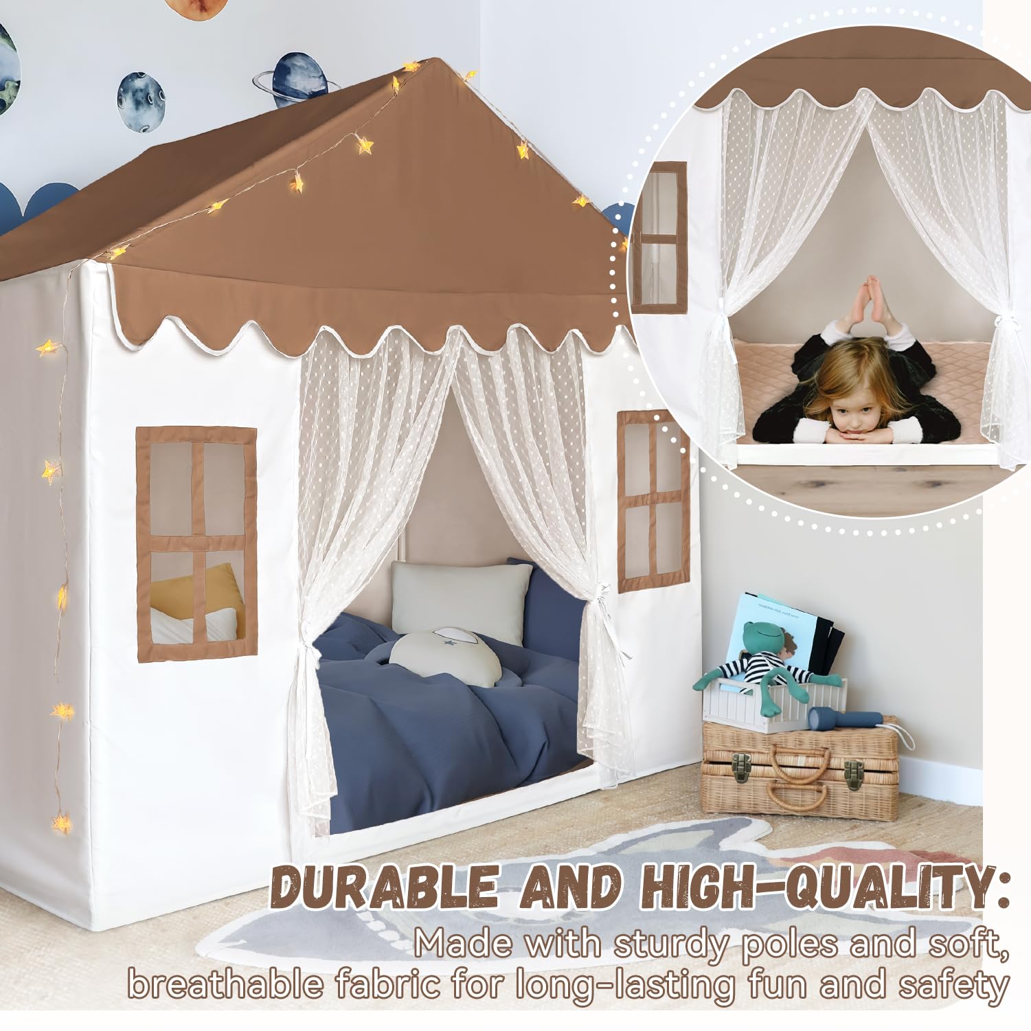 Kids Play Tent with Mat, Large Playhouse Play Tent Indoor for Girls Boys | Kids Play Playhouse Tent Ages 4-8 for Toddlers Children Boy Girl Play House Toy Birthday Gift, Washable, 57" x 35.5" x 53"