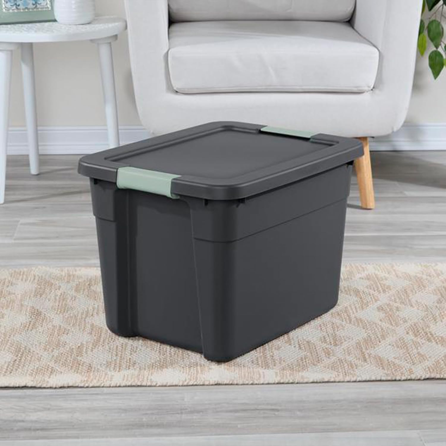 Sterilite 6-Pack Latch Tote, Stackable Plastic Storage Container Bins with Lids, 12 Gallon, Gray/Green - Latching Boxes for Bedroom, Bathroom, Garage, and Office Organization