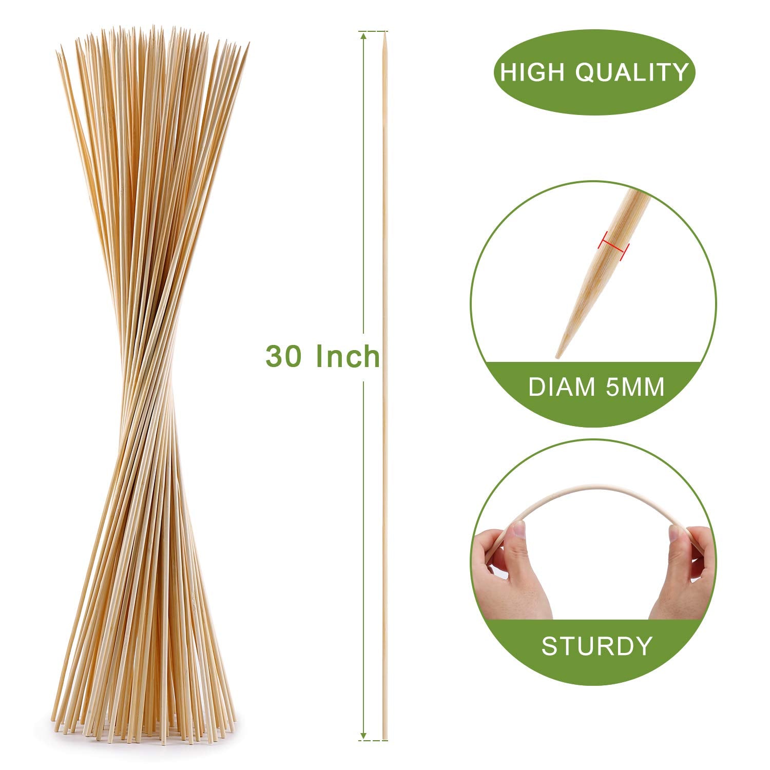 60 PCS Bamboo Marshmallow Roasting Sticks, SMores Skewers for Fire Pit, Extra Long 30 Inch Heavy Duty 5mm Thick Wooden SMores Sticks for Open Fire Pits Roaster Barbecue Hot Dog Camping Kebab Sausage