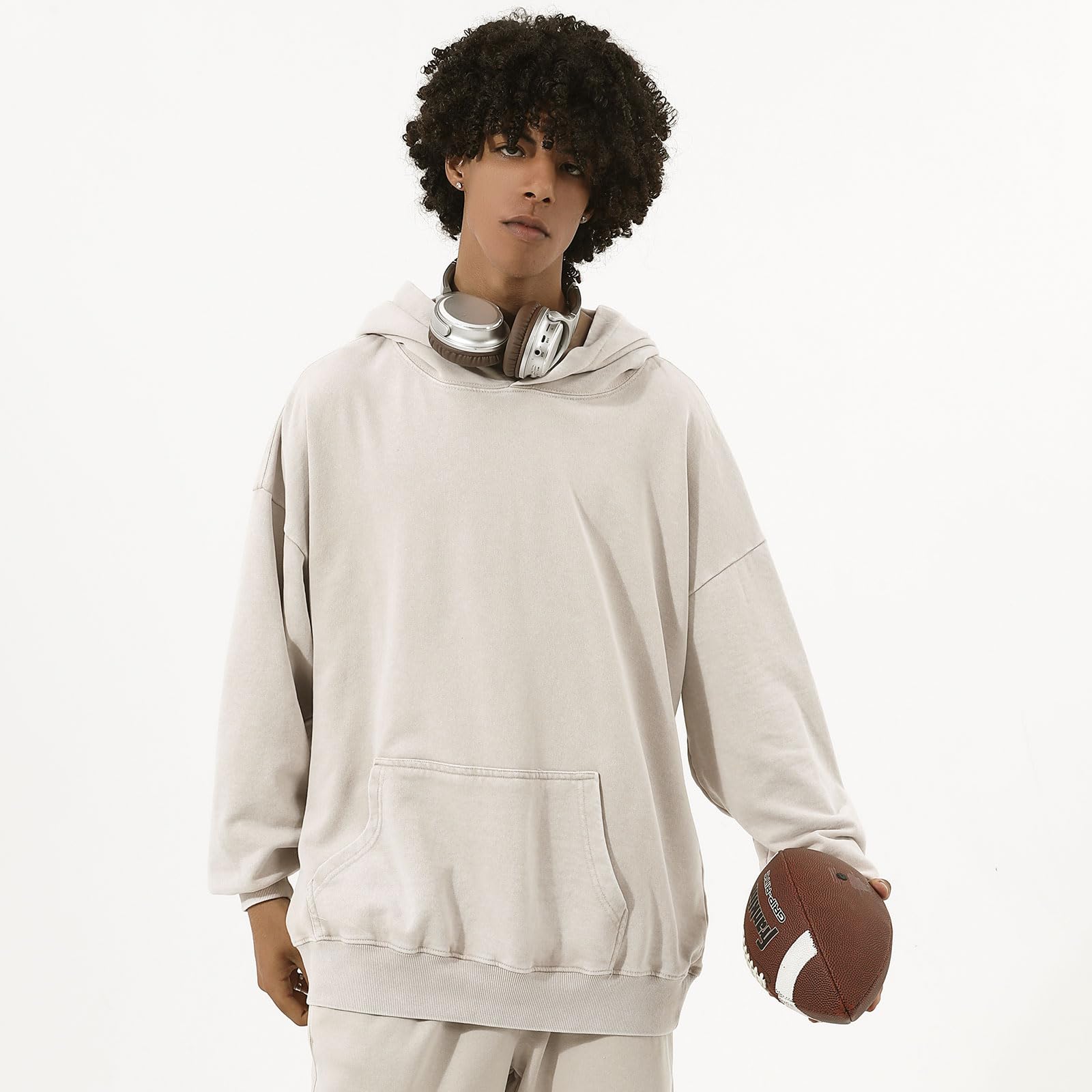Bobeutou Oversized Hoodie Men Vintage Cotton Casual Hooded Sweatshirt Trendy Baggy Basic Hoodies Retro Pullover Streetwear