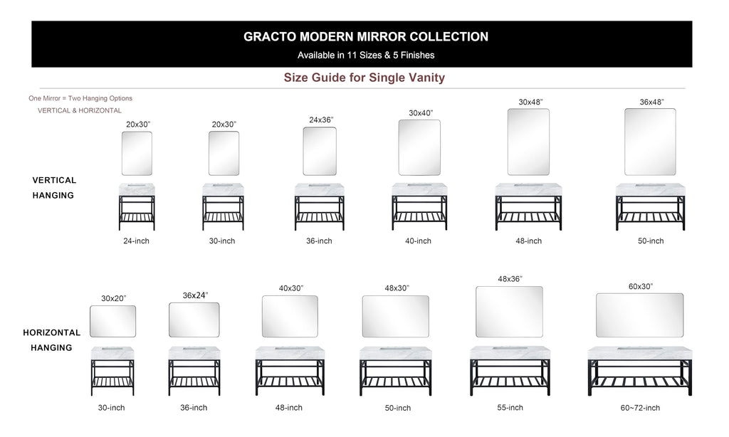 GRACTO 20x30 inch Brushed Nickel Stainless Steel Metal Framed Bathroom Mirror for Wall Mounted Rounded Rectangular Bathroom Vanity Mirror