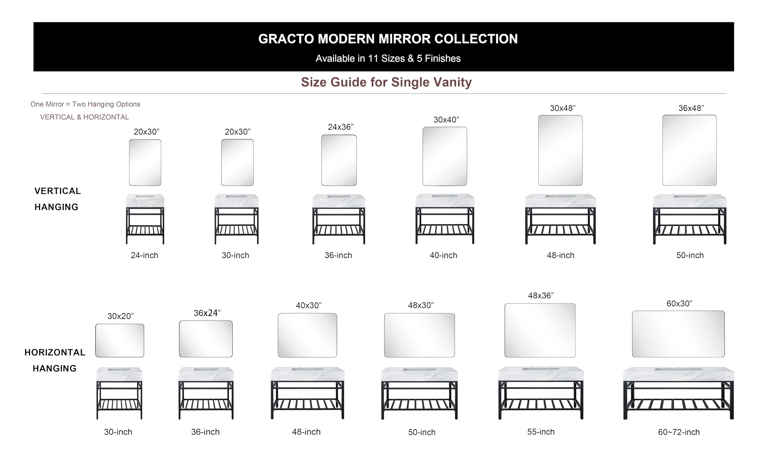 GRACTO 20x30 inch Brushed Nickel Stainless Steel Metal Framed Bathroom Mirror for Wall Mounted Rounded Rectangular Bathroom Vanity Mirror