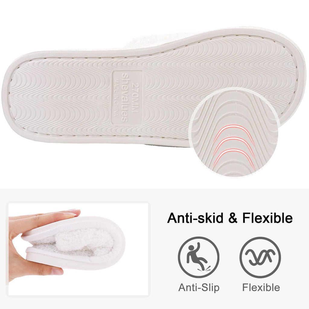 shevalues Terry Cloth Open Toe Slippers for Women Memory Foam Slip On House Slippers