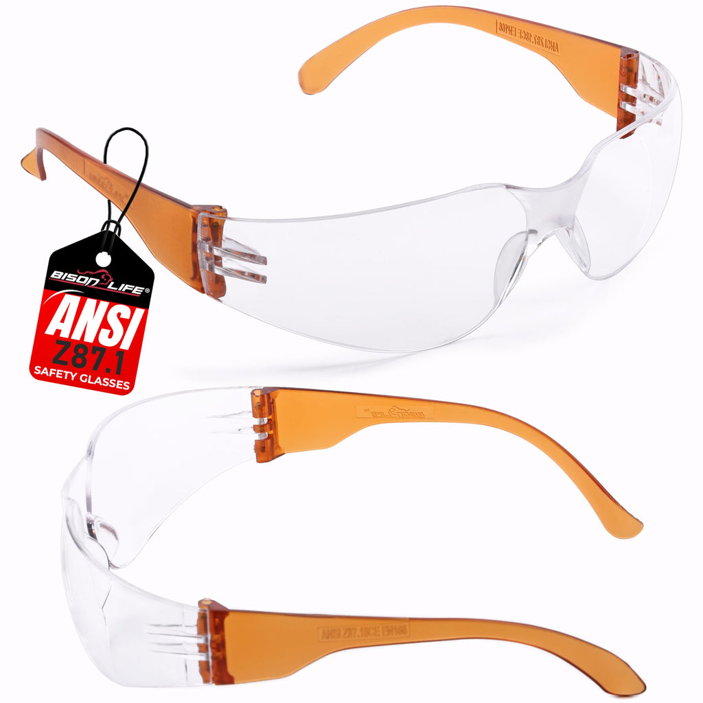 BISON LIFE Clear Safety Glasses – ANSI Z87.1 Certified Scratch & Impact Resistant Eye Protection Goggles for Men & Women