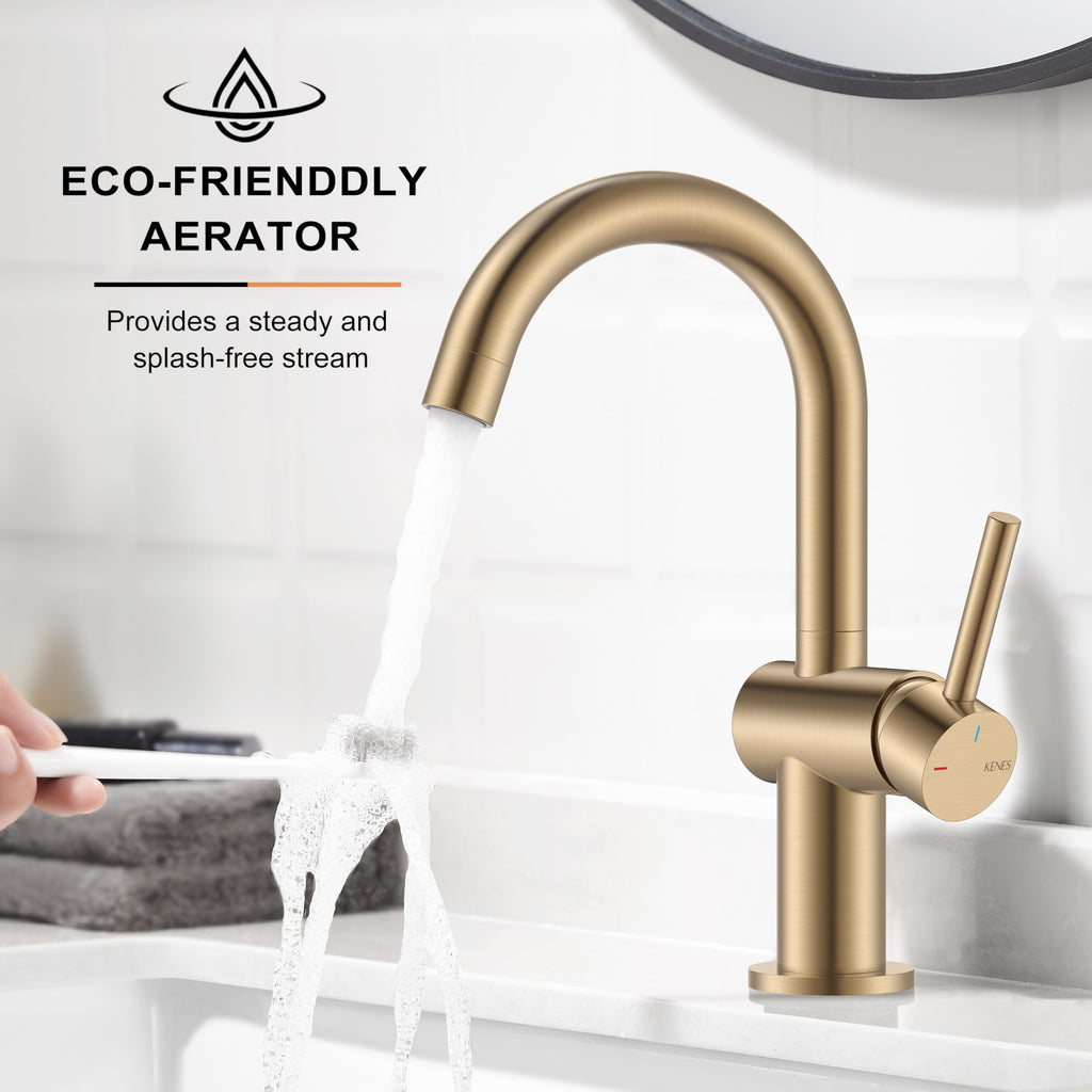 KENES Black and Gold Single Handle Bathroom Sink Faucet, Modern Prep Wet Bar Sink Faucet with Drain Assembly & Deck Plate, Vanity Faucets for Farmhouse RV Camper Utility, KE-9005B-BG