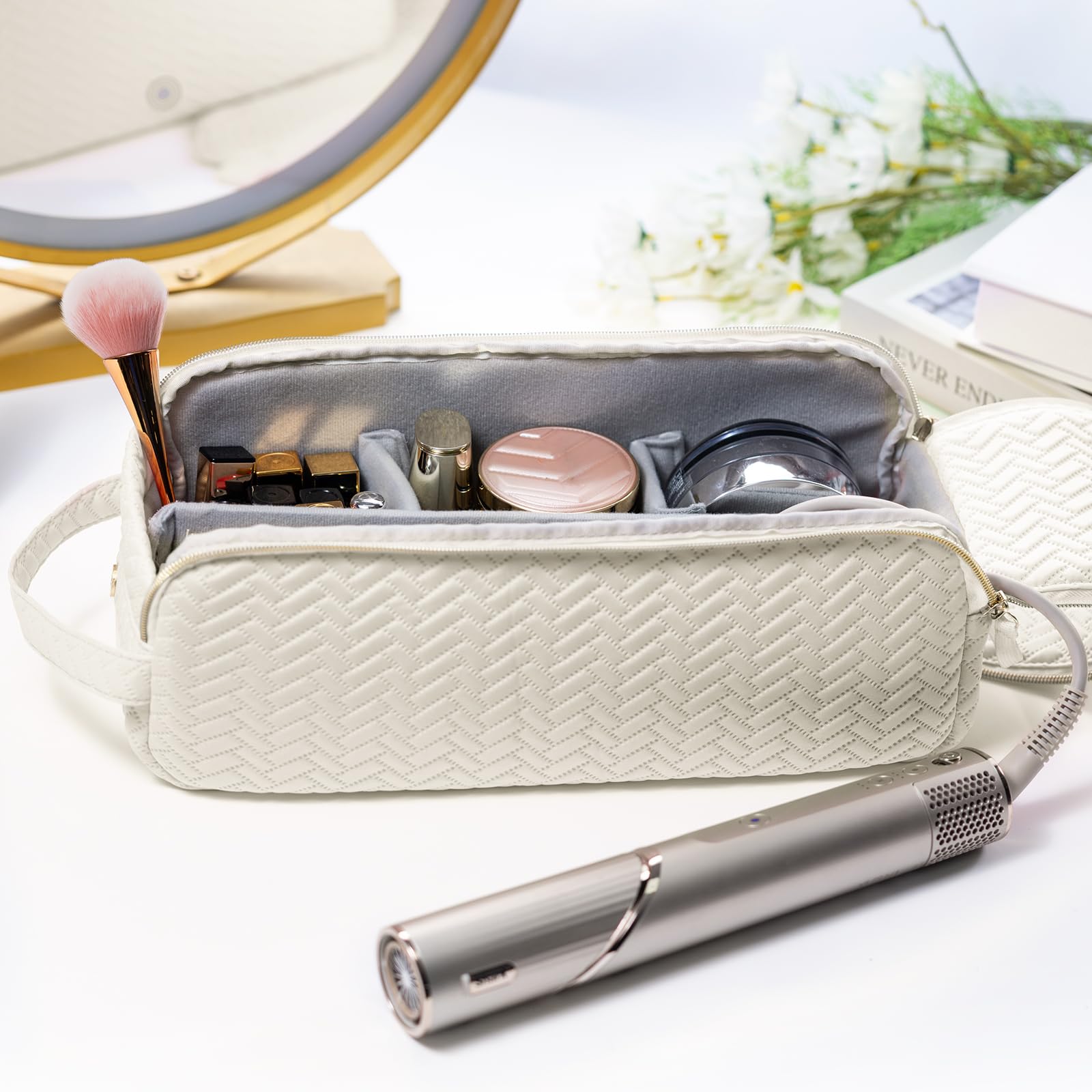 Large Hair Tools Travel Bag with Iron Mat - 2in1 Hair Tools Organizer for Hair Dryer Brush, Flat Irons, Straighteners, Curling Irons, Hair Bag, Makeup Bag, Cosmetic Bag for Travel Essentials