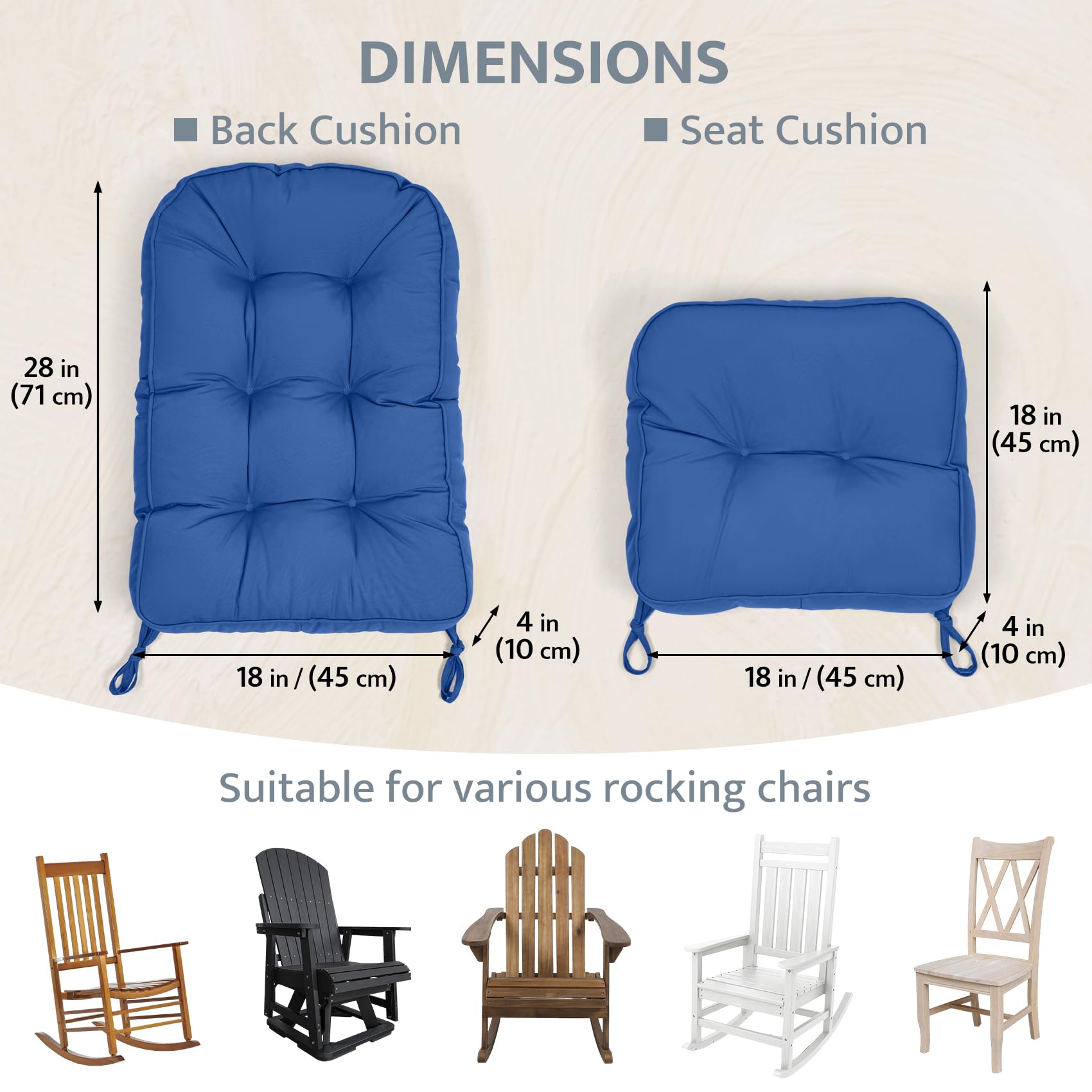 mudilun Rocking Chair Cushion - Non-Slip Tufted 4-Inch Thickened Rocking Chair Cushions with Ties Indoor/Outdoor Wooden Rocking Chair Pad for Living Rooms, Bedrooms, and Balconies