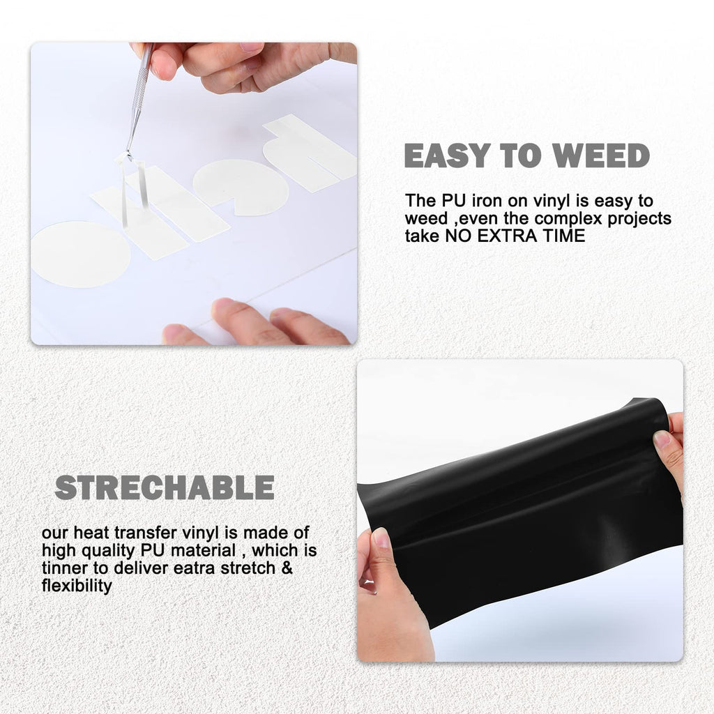 XSEINO HTV Black Heat Transfer Vinyl Sheets:13Pack 12" x 10" Black Iron on Vinyl for T-Shirt, for Cricut,Silhouette Cameo or Heat Press Machine(1 Sheet Teflon Included)