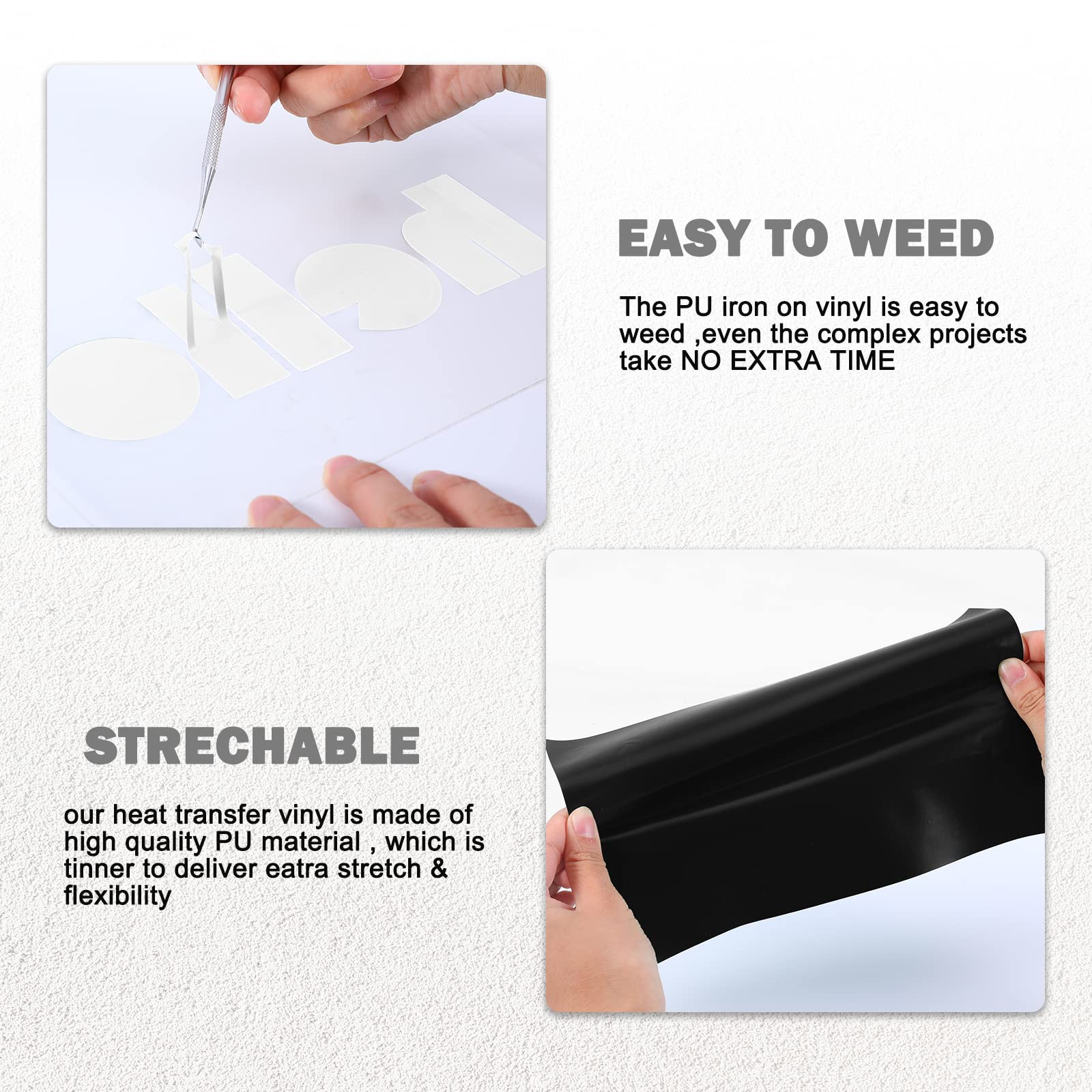XSEINO HTV Black Heat Transfer Vinyl Sheets:13Pack 12" x 10" Black Iron on Vinyl for T-Shirt, for Cricut,Silhouette Cameo or Heat Press Machine(1 Sheet Teflon Included)