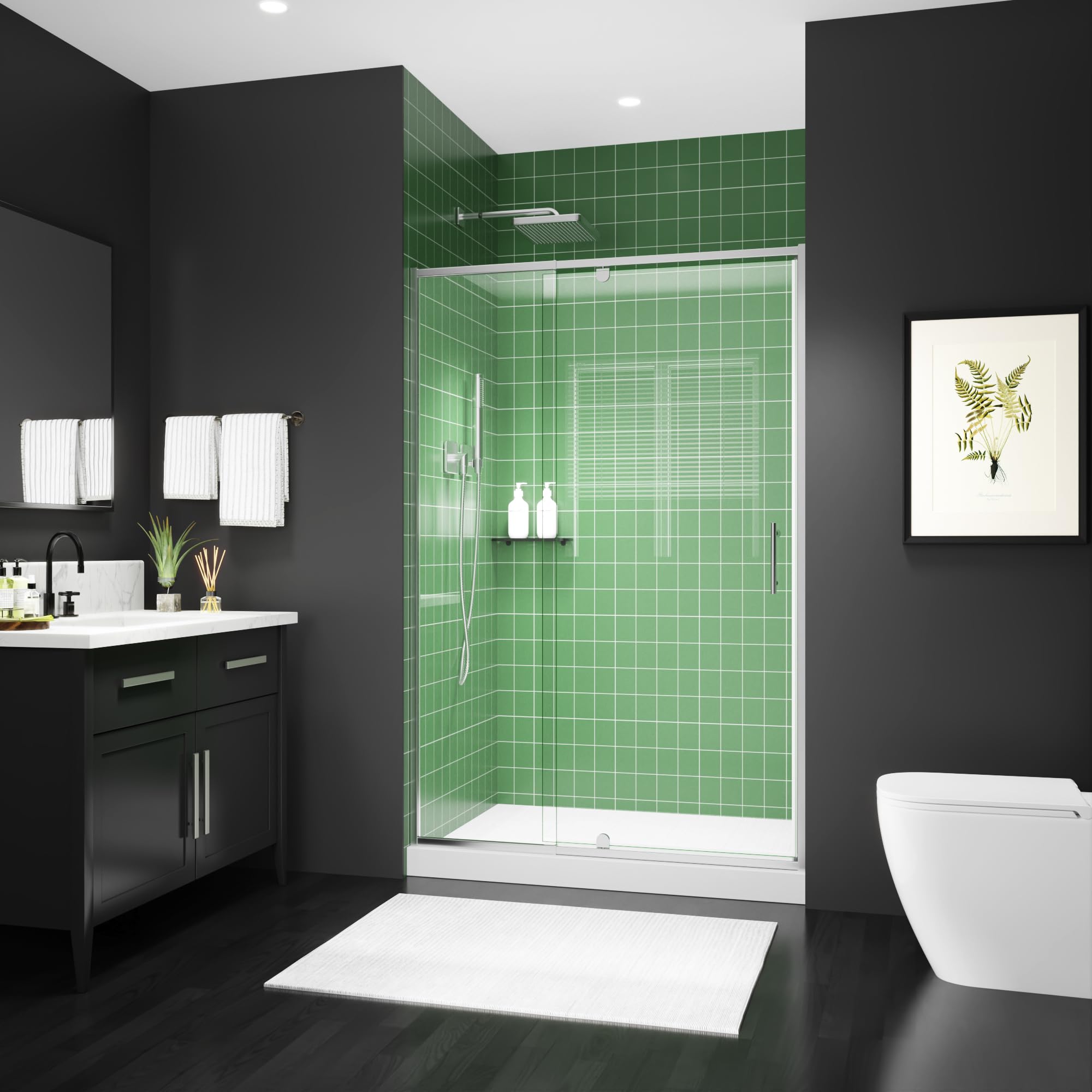38–42 Inch W x 71 Inch H Semi-Frameless Pivot Shower Door, Swing Glass Shower Door with 1/4" (6mm) Clear SGCC Tempered Glass, Matte Black Finish, Reversible Installation for Bathroom