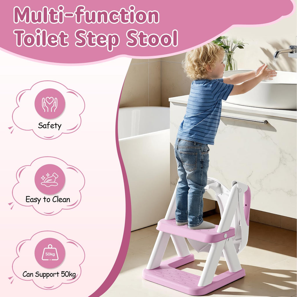 Potty Training Seat, Upgrade Toddler Toilet Seat for Kids Boys Girls, 2 in 1 Potty Training Toilet, Splash Guard Anti-Slip Pad Step Stool(Blue)