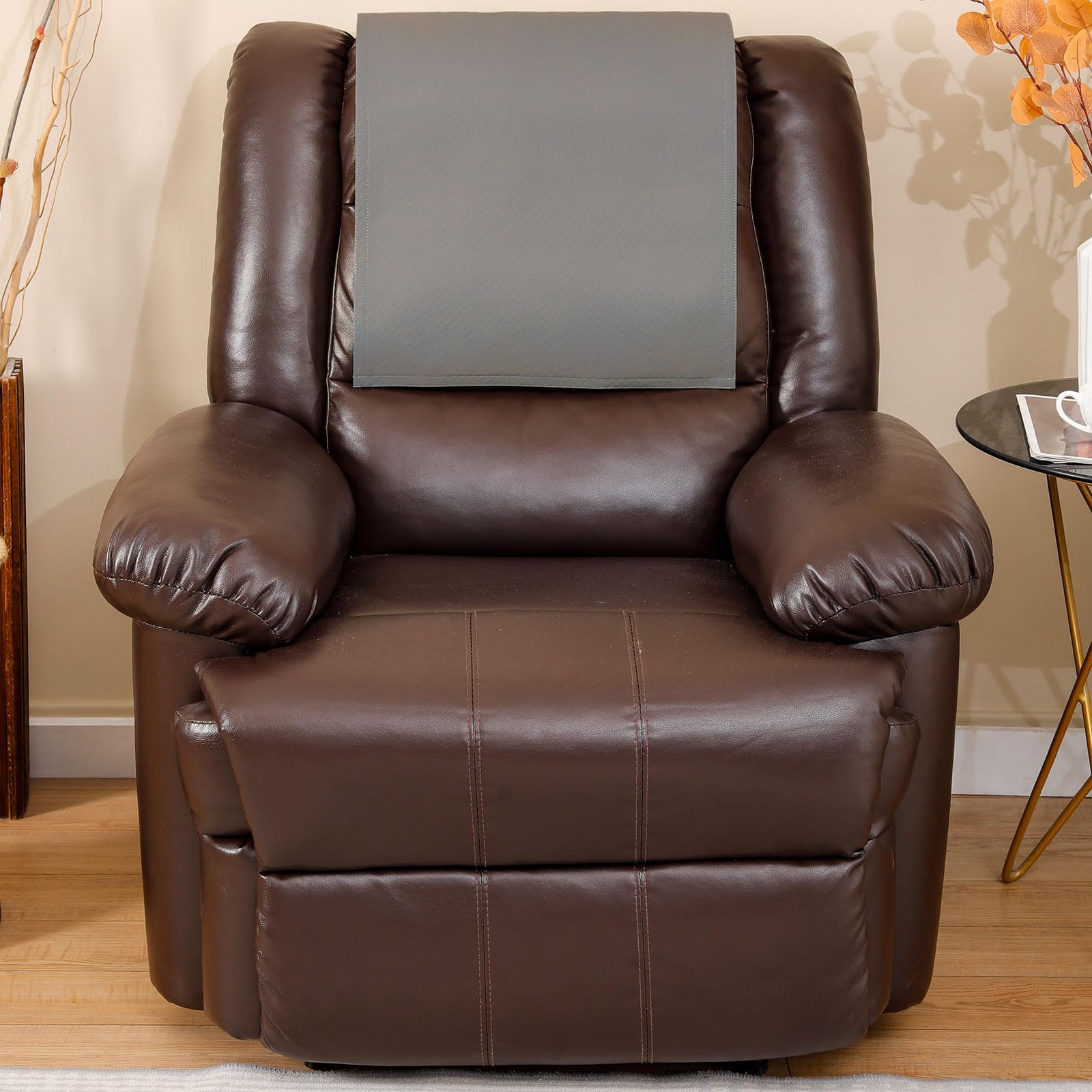 Non Slip Recliner Headrest Protector Washable Faux Leather Headrest Covers for Recliner Chair Waterproof Couch Head Rest Covers for Sofa,Furniture,Office Chair,Theater Seat (Beige)