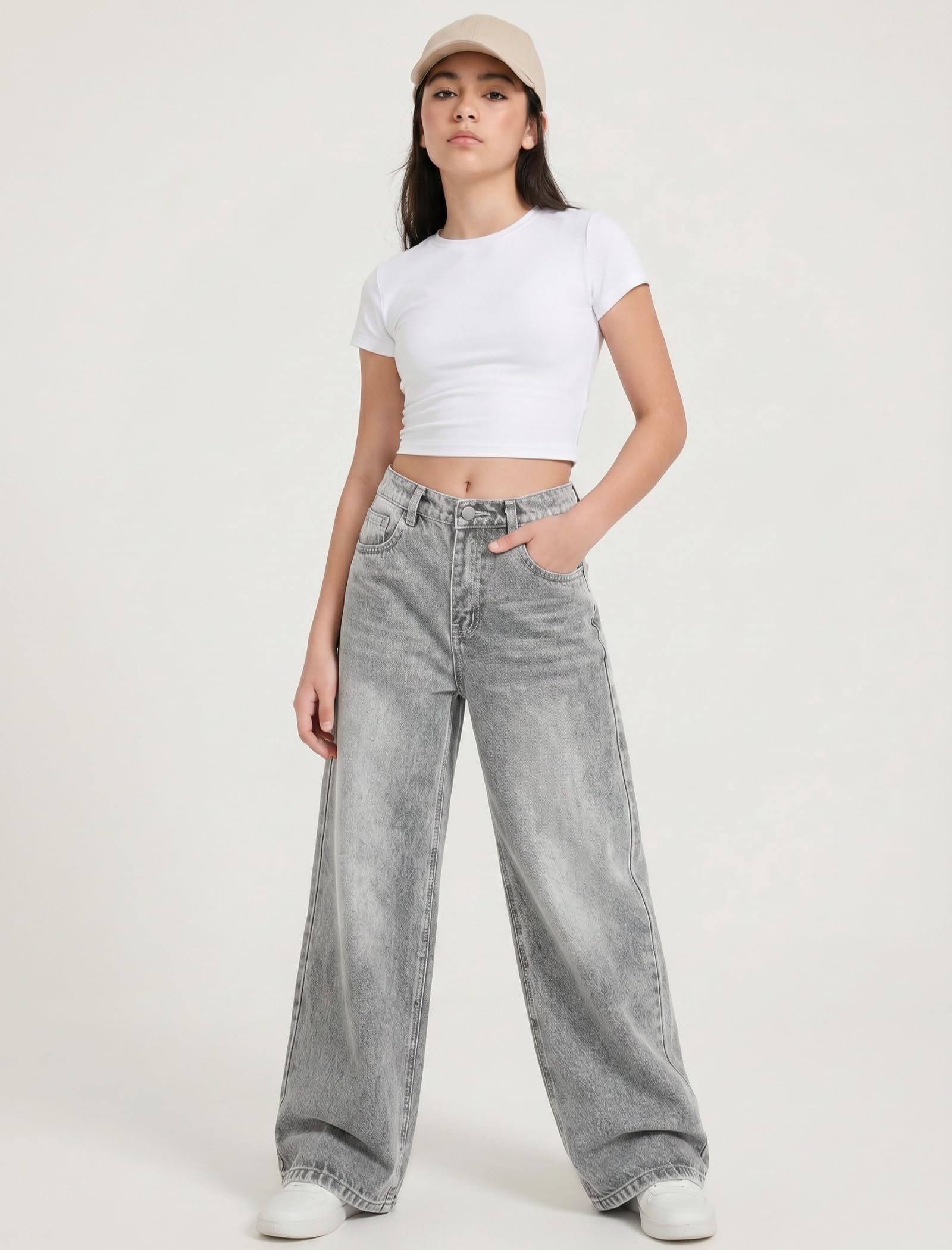 EXARUS Girls Jeans Baggy Wide Leg Cute Teen Tween Long Denim Pants Clothes Tall Junior Elastic Band Pockets