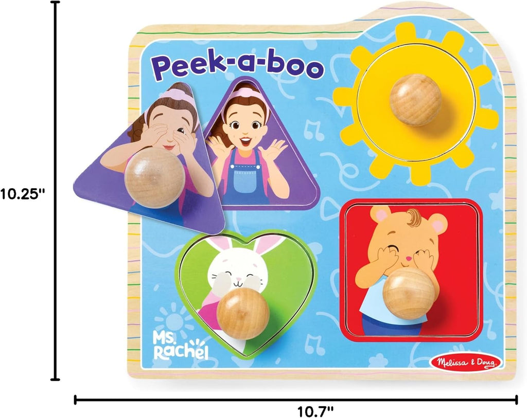 Melissa & Doug® Ms. Rachel™ Wooden Peek-a-Boo Jumbo Peg Puzzle, 4-Piece with Mirror, Toddler Toys for Boys and Girls Ages 1+ Years
