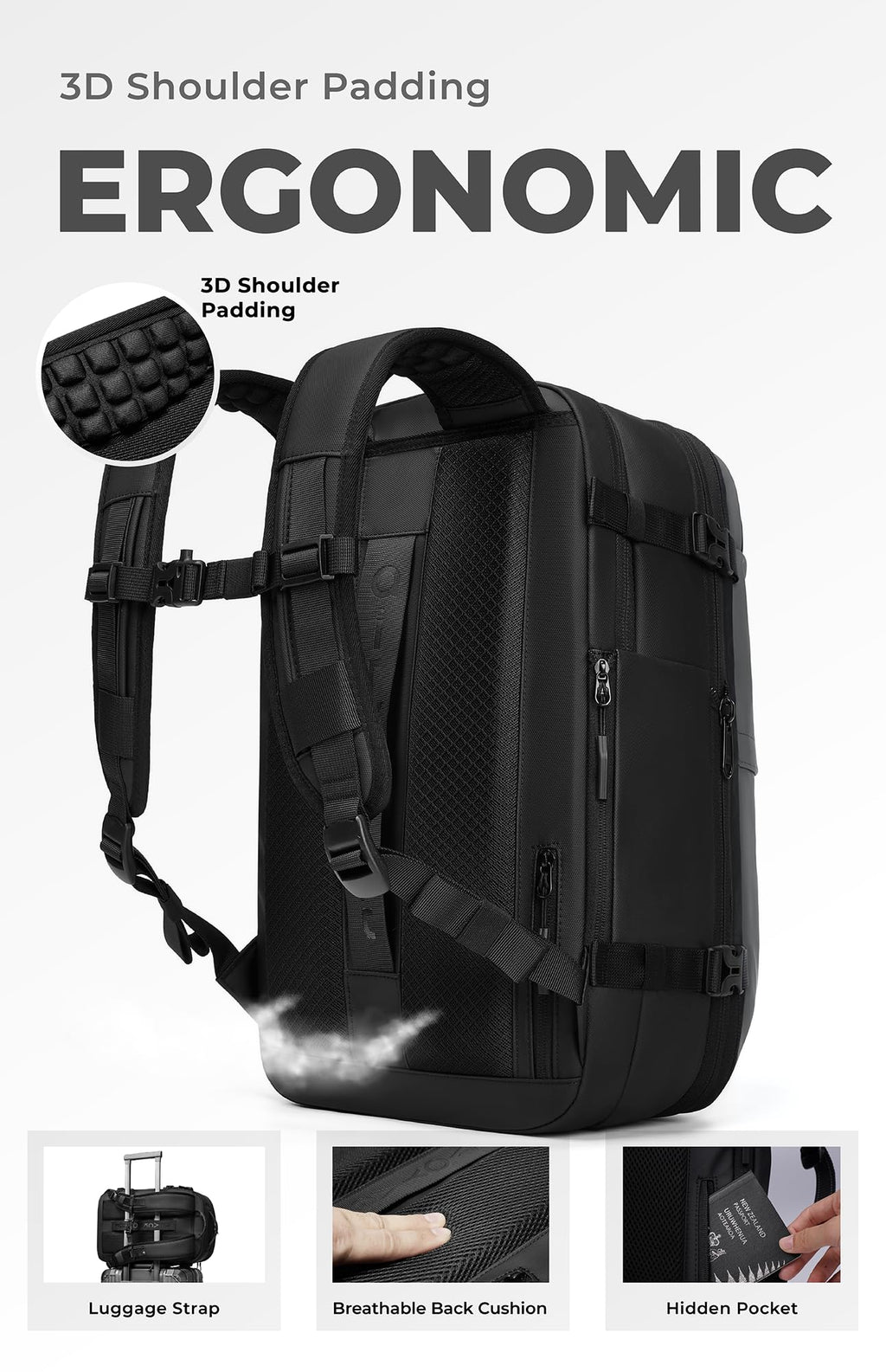 AirVault Vacuum Seal Travel Backpack 60L with Expandable HyperSeal Air Compression Vacuum System Water Resistant TSA Lock (Vacuum Pump Included, Black, 60L)