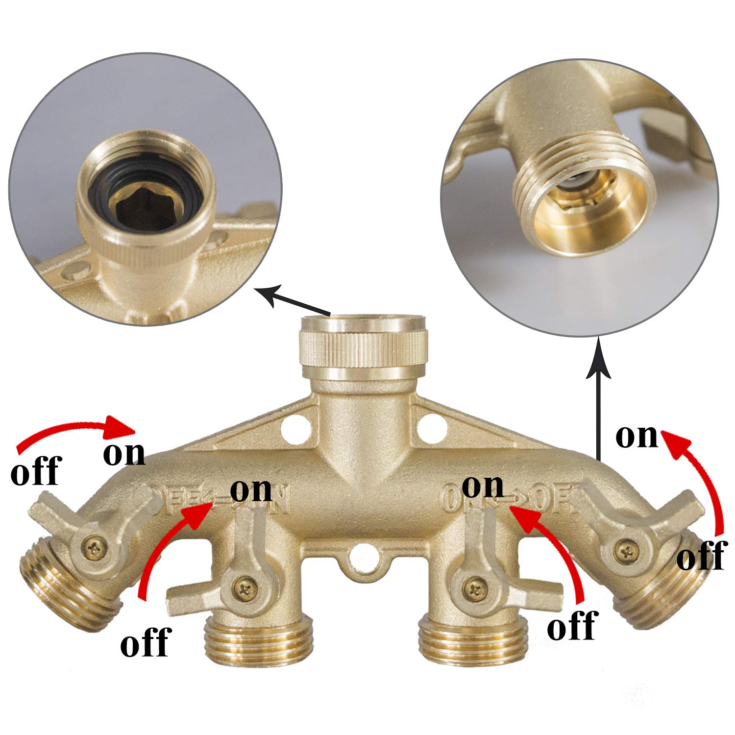Hourleey Brass Garden Hose Splitter (2 Way), Solid Brass Hose Y Splitter 2 Valves with 2 Extra Rubber Washers (Brass)