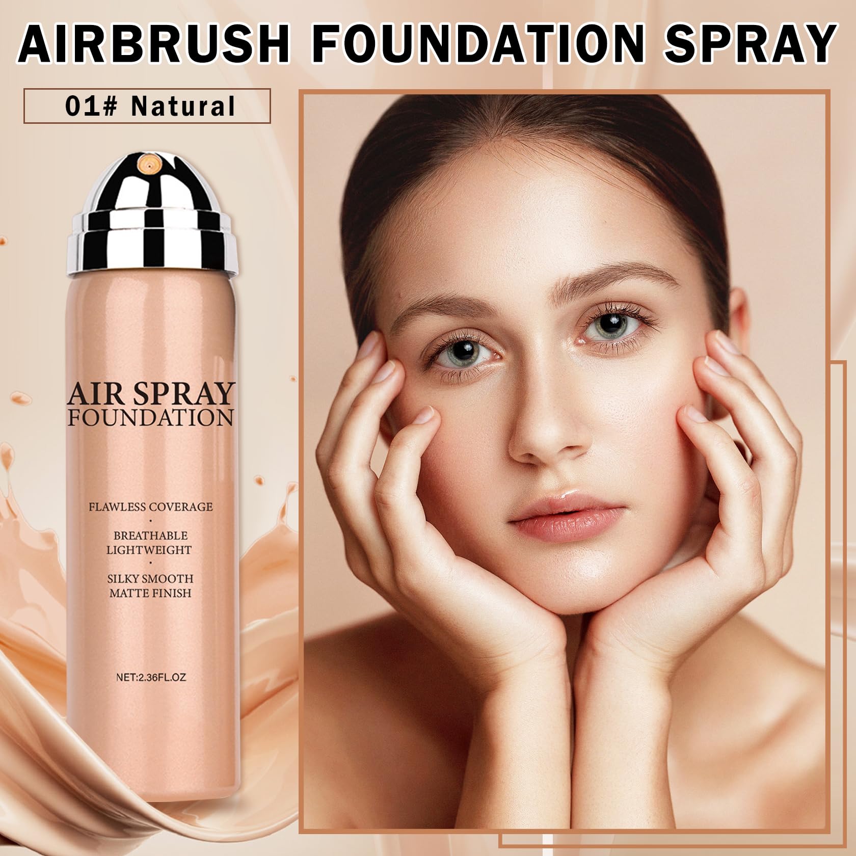 Air Brush Makeup Foundation and Makeup Primer for Face,Hydrates and Moisturizes,Buildable Coverage with Anti-aging Formula for Smooth Radiant Skin (01 Natural/Warm Porcelain)