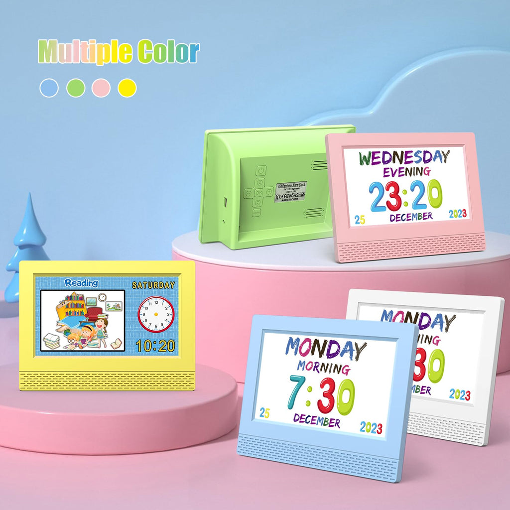 Kids Digital Alarm Clock Colorful, 7" Large LED Time Display Children's Sleep Trainer, Eye-Caring Digital Clock for Girls Boys Bedrooms Bedside, 17 Alarm Clock Settings Easy to Use Kids Birthday Gift