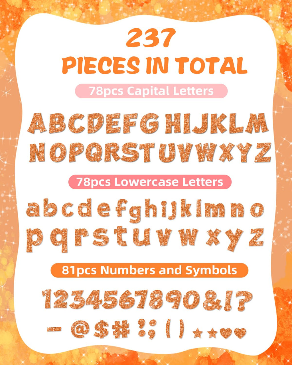 237 Pcs Glitter Bulletin Board Letters, Numbers and Punctuation, Poster Board Letters Alphabet Cut Out Cardboard Letters Accessories for Classroom Display Decorating Supplies 4inch (Black)