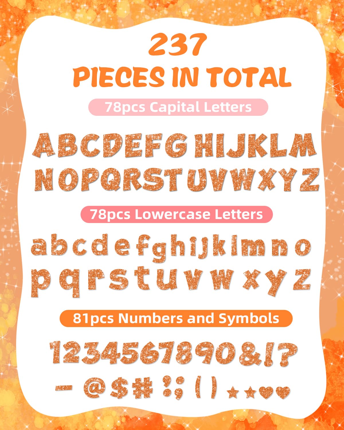 237 Pcs Glitter Bulletin Board Letters, Numbers and Punctuation, Poster Board Letters Alphabet Cut Out Cardboard Letters Accessories for Classroom Display Decorating Supplies 4inch (Black)