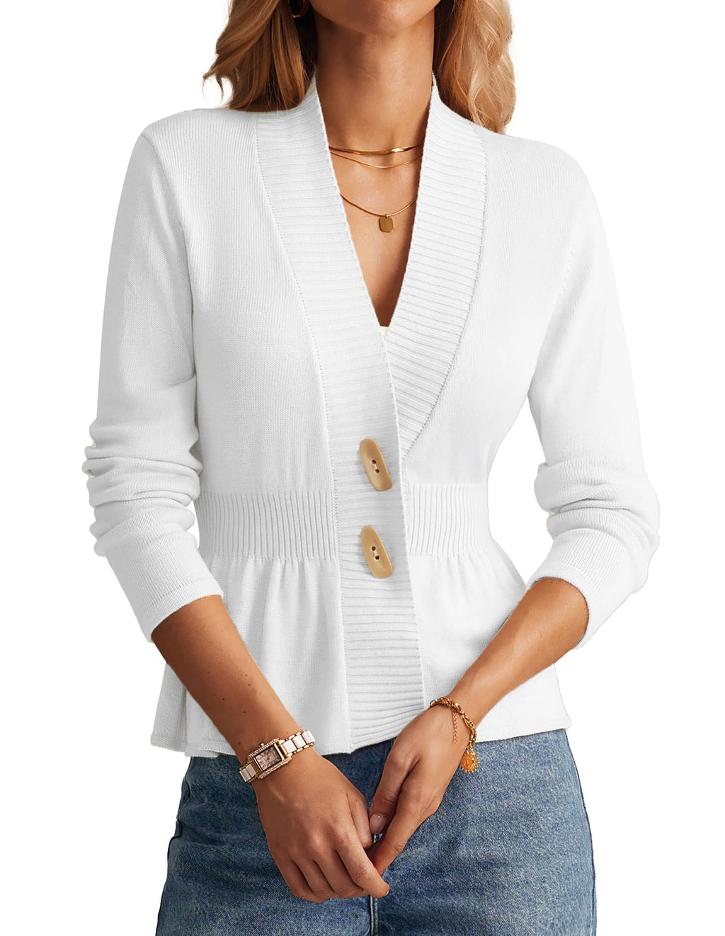 GRACE KARIN Women Cardigan Sweaters 2025 Fall,Long Sleeve Cropped Sweater Coat Trendy,Button Front Peplum Tops Lightweight