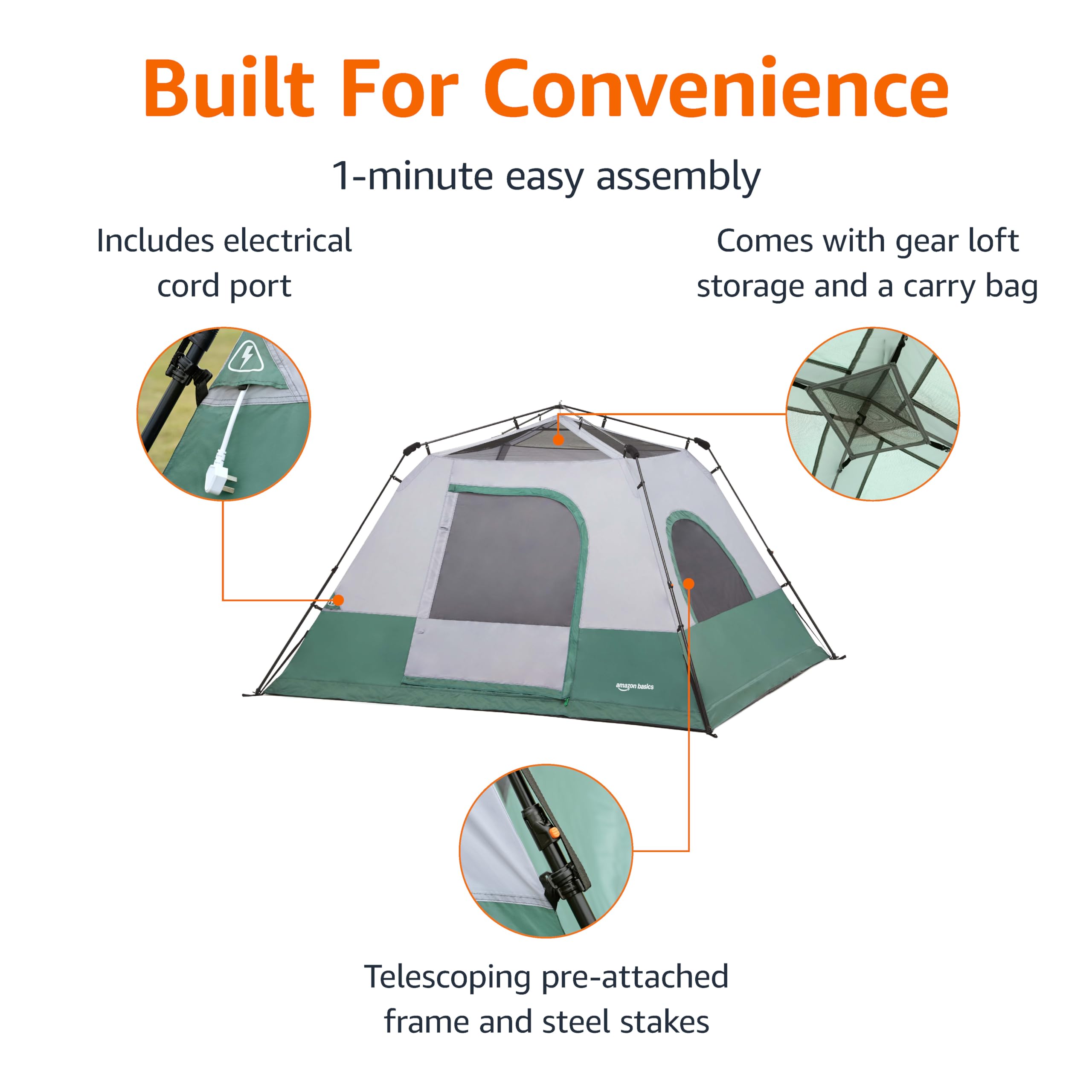 Amazon Basics Instant Camping Tent with Rainfly, Weather-Resistant, Quick Setup
