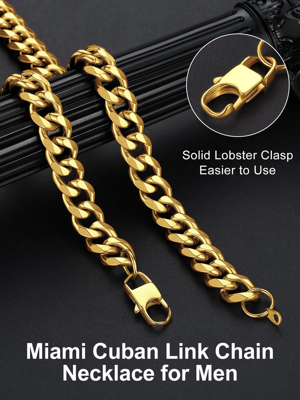 Suplight Cuban Link Chain for Men Women, 18K Gold Plated/Stainless Steel Black Miami Curb Cuban Chain Necklace, 3/6/9/12 mm 14-30 Inch Hip Hop Mens Jewelry, Send Gift Box