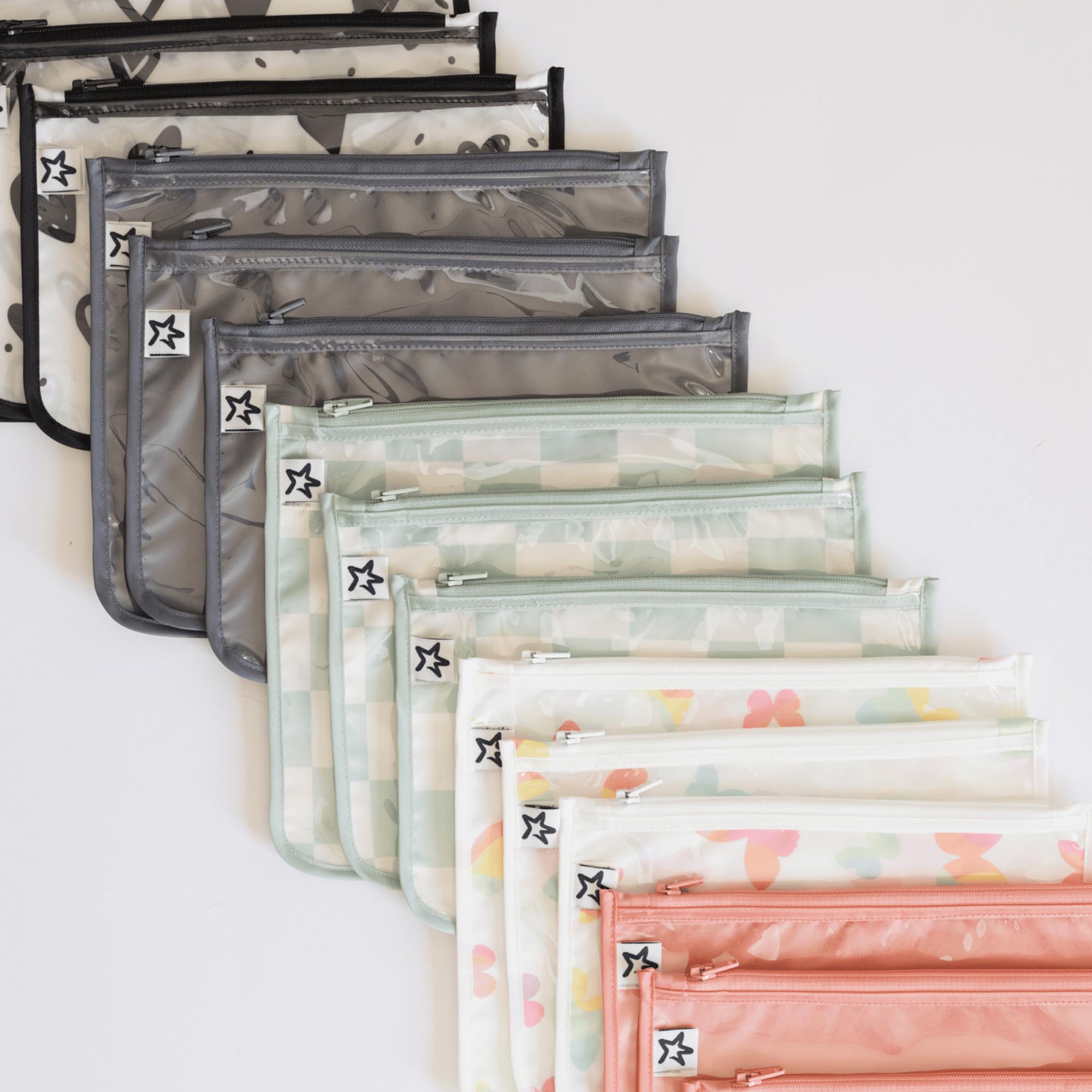 Tiny Twinkle Diaper Bag Organizing Pouches|3 Pack Mess-Proof Clear Front Travel Organizer Bags&TSA Approved Toiletry Bag Set for Baby and Mom Essentials