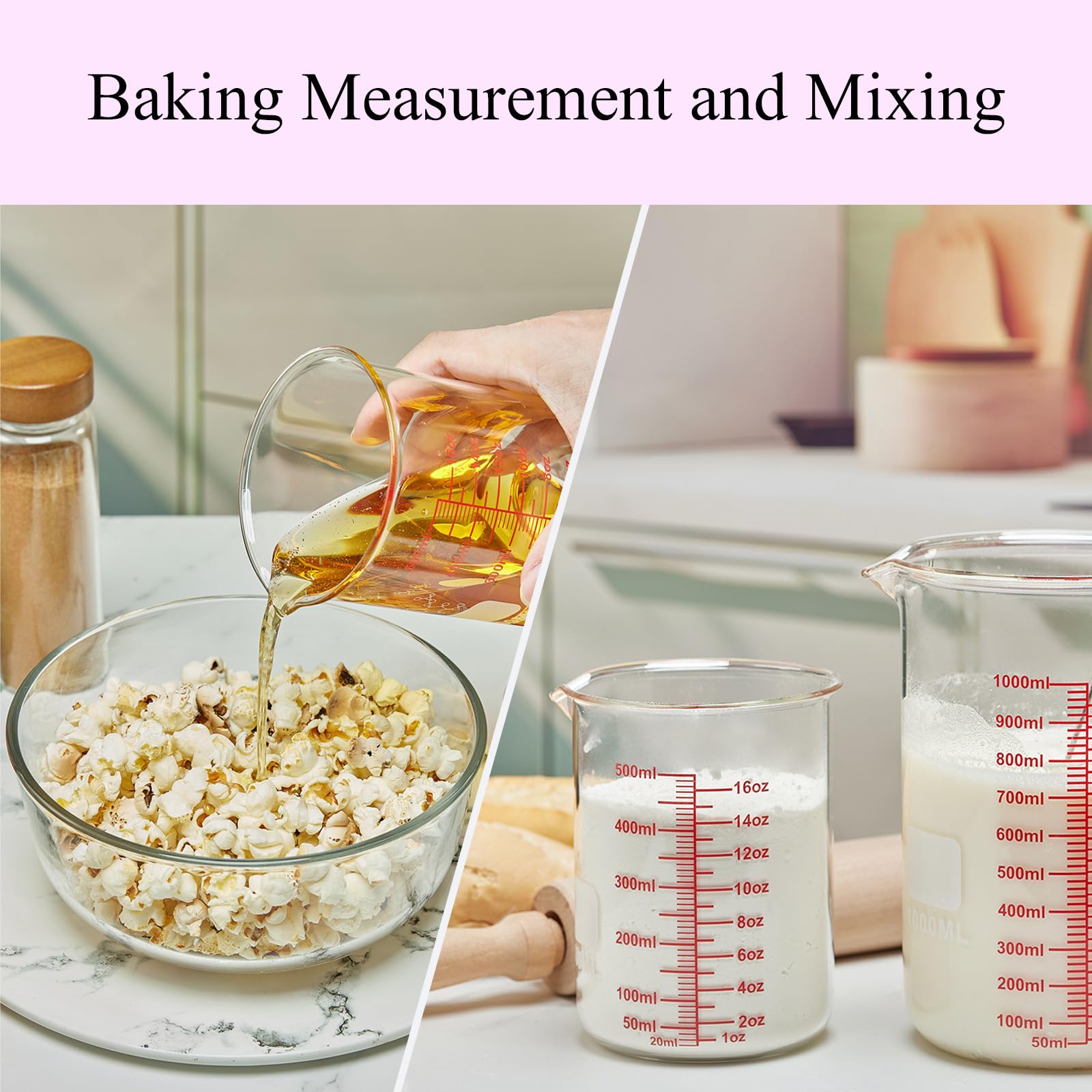 High Borosilicate Glass Measuring Cup-V-Shaped Spout，Glass Measuring Beaker for Kitchen or Restaurant, Easy to Read, 30 ML (1 Oz)-Pack of 2