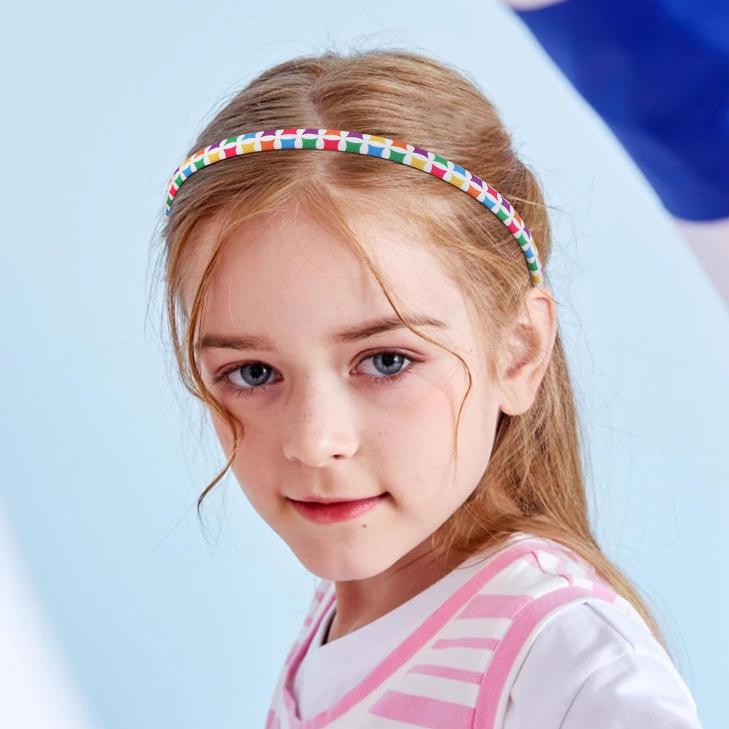 Fishdown Headbands for Girls 12Pcs Thin Head Bands for Girls Hairbands for Toddler Floral Cloth Fabric Covered Headband Birthday Party Favors