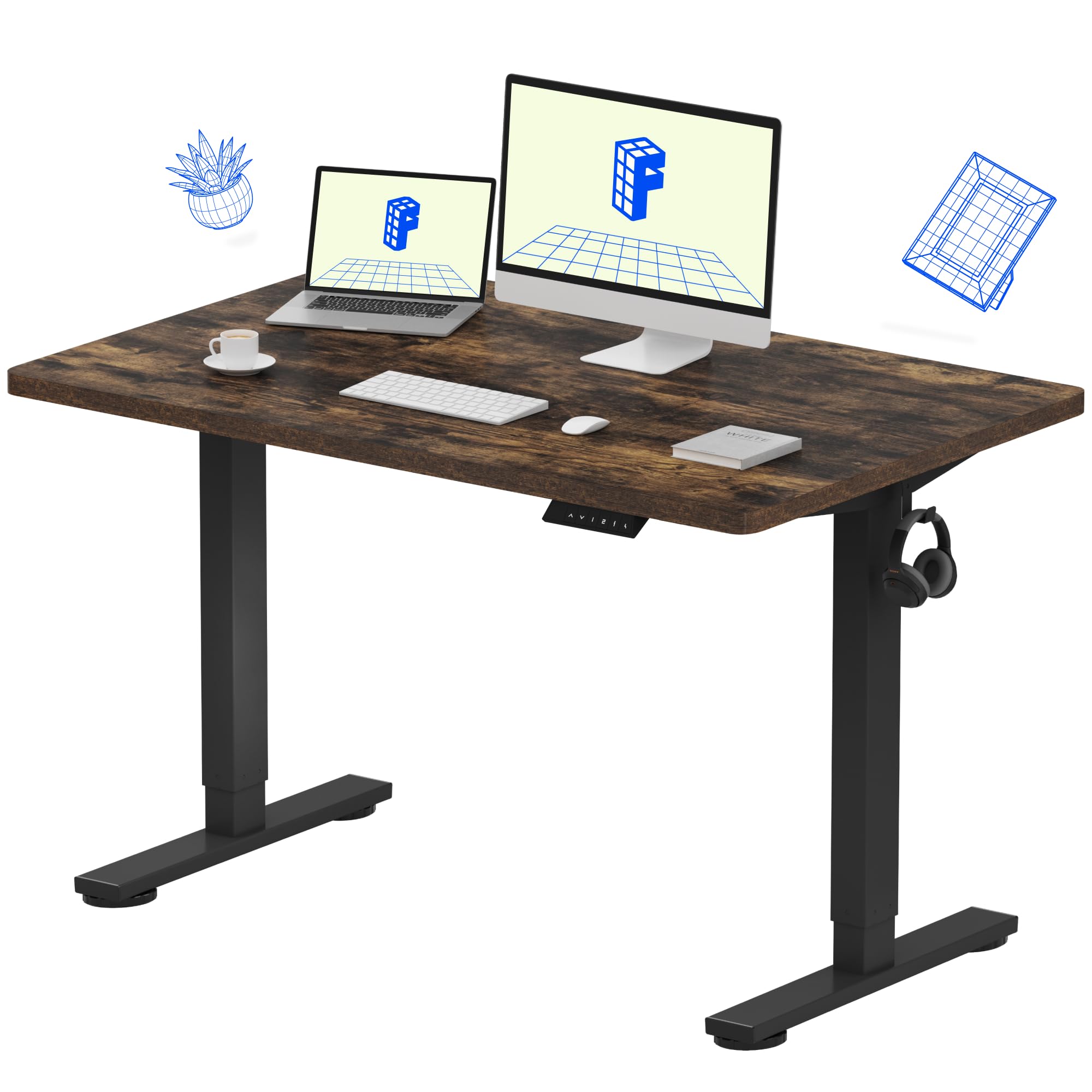 FLEXISPOT EN1 One-Piece Standing Desk, Electric Adjustable with 4 Memory Presets, 176 LBS Capacity, Stable & Quiet, Seamless Desktop for Home Office & Dual Monitors, 40"x24" Black