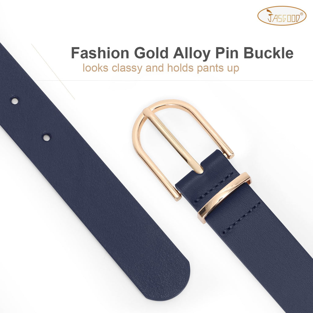 JASGOOD Women’s Leather Belts for Jeans Pants Fashion Ladies Belt with Gold Buckle