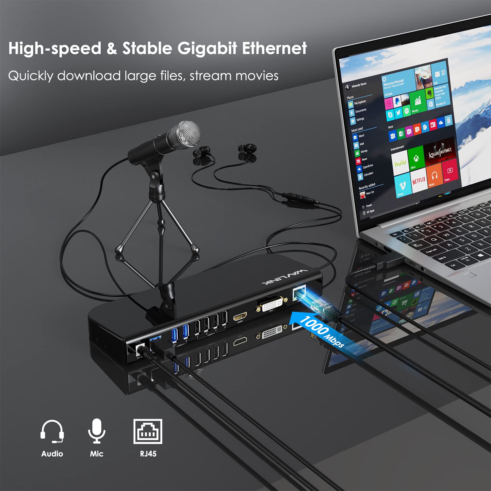 WAVLINK USB Laptop Docking Station Dual Monitors, DisplayLink Laptop Dock for M1-M5 Mac/MacBook Neo, Windows, ChromeOS(HDMI & HDMI/DVI, 6xUSB Ports, LAN, Audio)