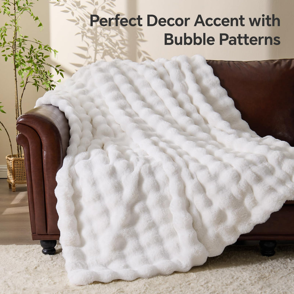 BEDELITE Faux Fur Throw Blanket, Soft Cozy Plush Dark Grey Bubble Blanket for Couch Sofa Bedroom Living Room Decor - 870GSM Thick Warm Fuzzy Fluffy Faux Rabbit Fur Blanket, 50x60 Inches