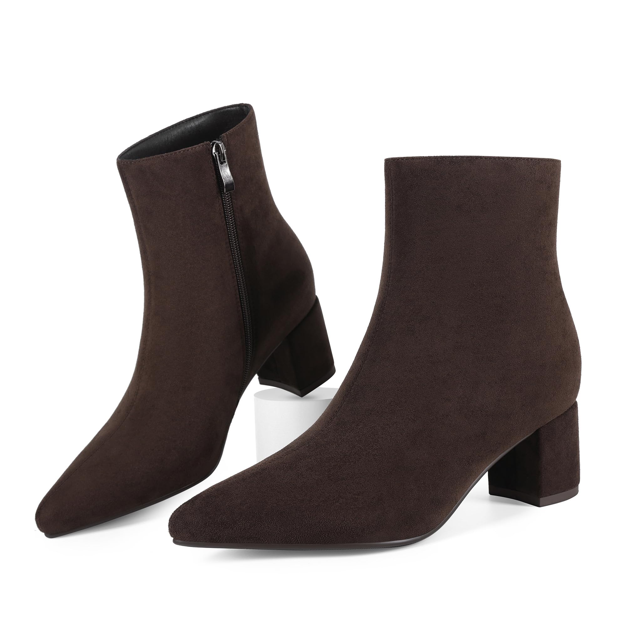 Women's Ankle Boots Pointed Toe Chunky Block Heel Short Boots for Women Low Heeled Booties
