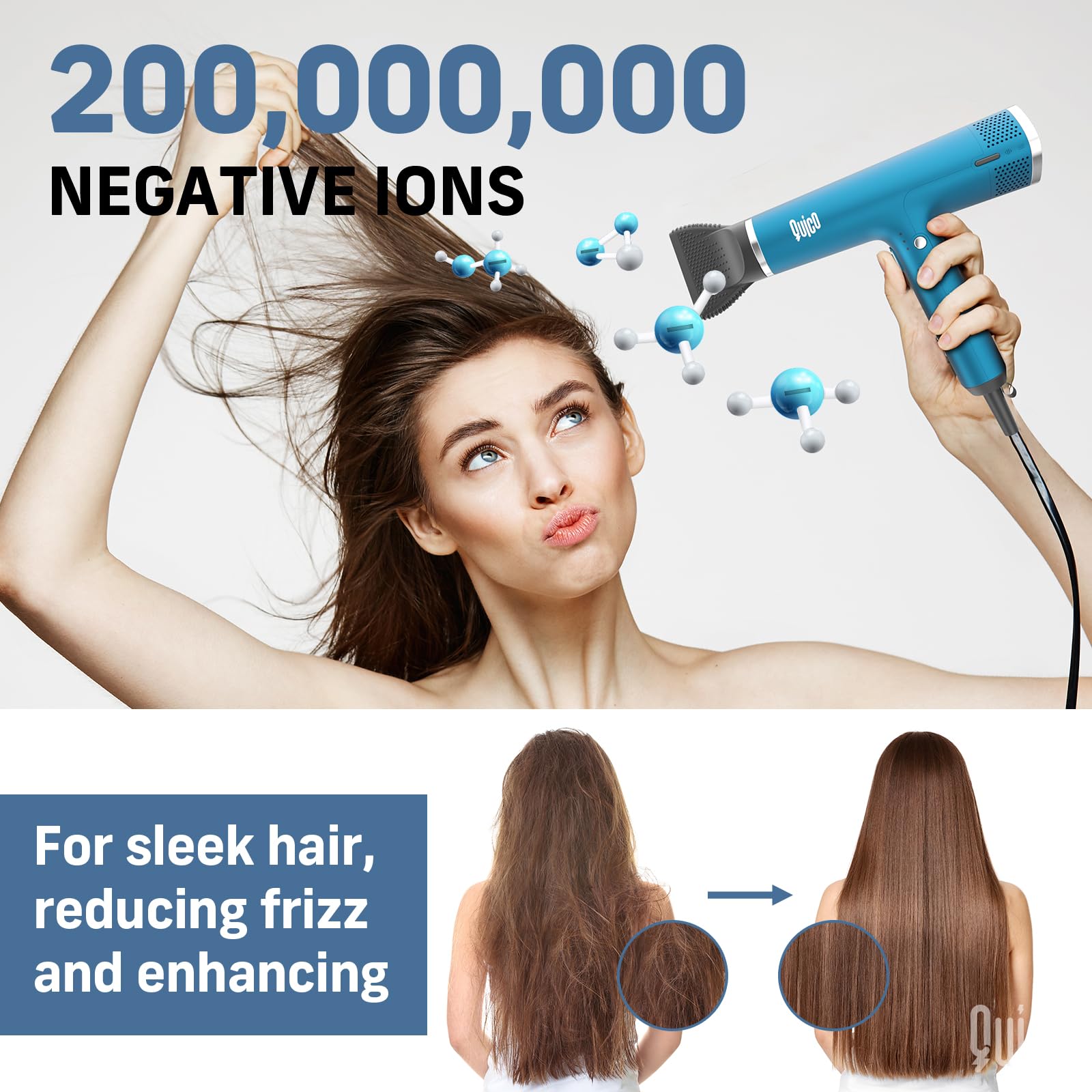 Quico Hair Blow Dryer, 1875W High-Speed BLDC 7X Faster 110000 RPM Quiet Hair Dryer with Diffuser, 2 Billion Negative Ionic Salon Dryer, Adjustable Temp & Speed, Hair Dryer for Women Home Travel Gift