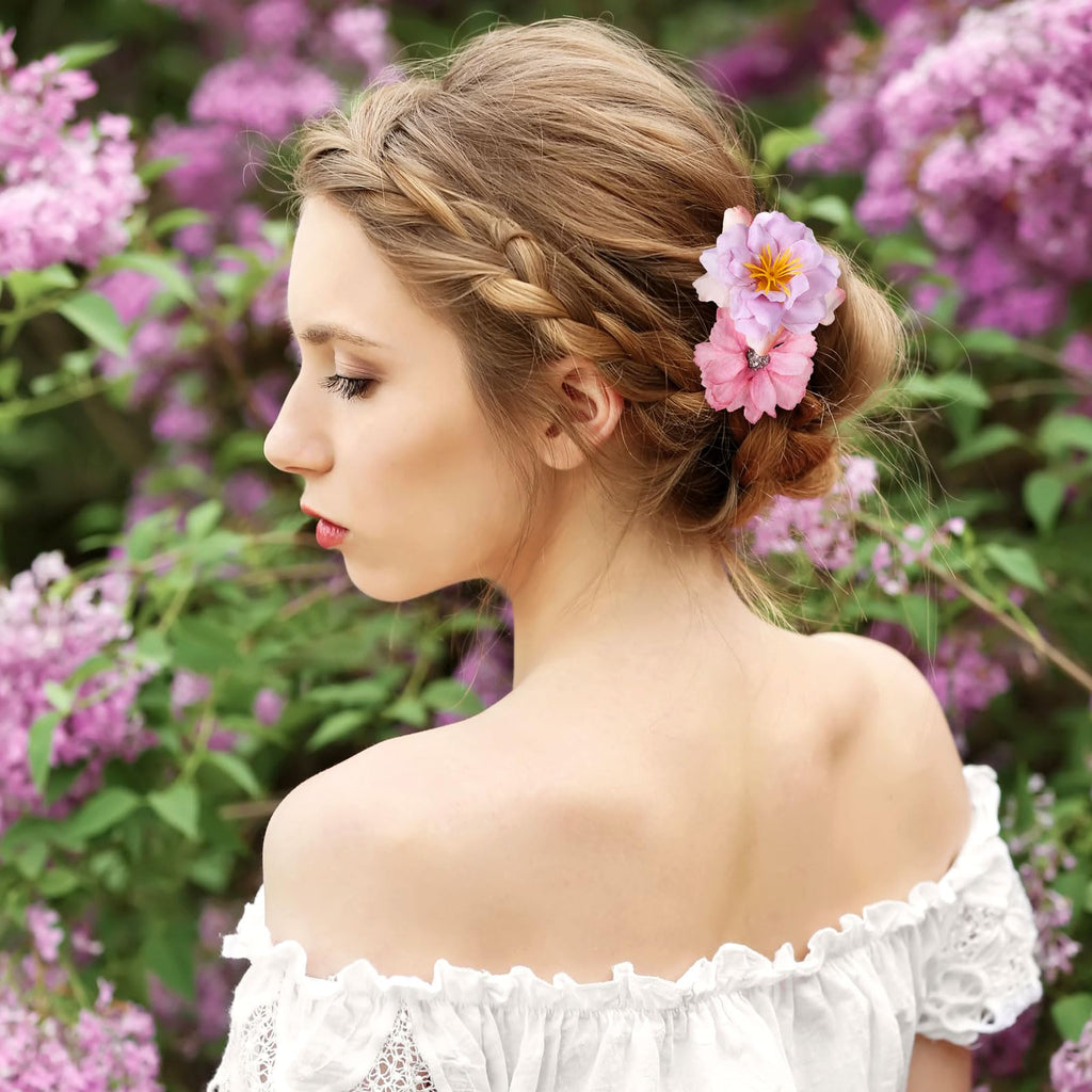 BBTO Flower Hair Clip Rose Hair Clips Barrettes for Women Flower Accessories Boho Bride Claw Clip Hairpin Brooch Pin Headpiece for Wedding(Beige Orange Series,21 Pcs)