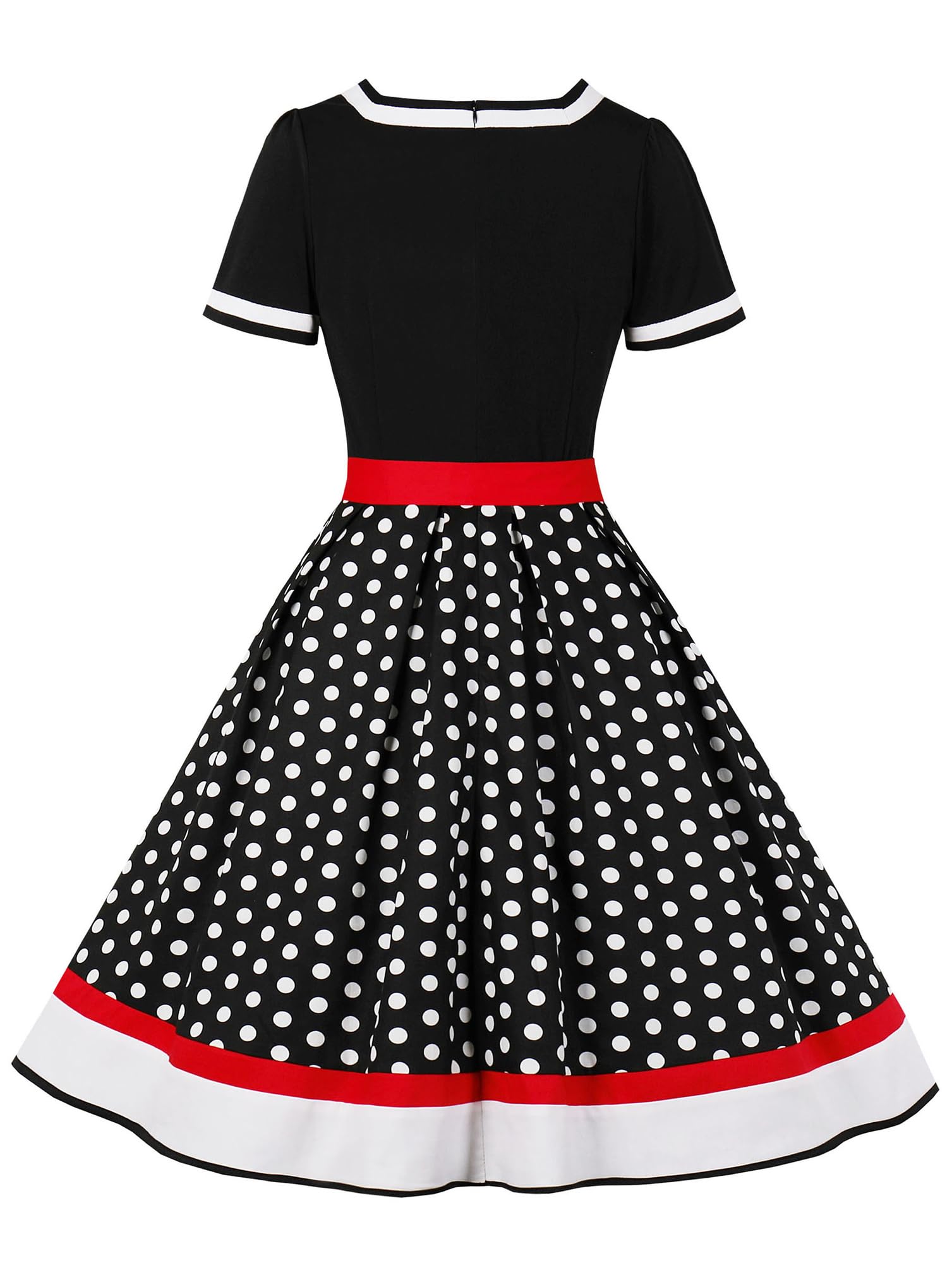 Nihsatin Vintage 1950s Retro Rockabilly Swing Dress Polka Dots Cocktail Dress with Belt