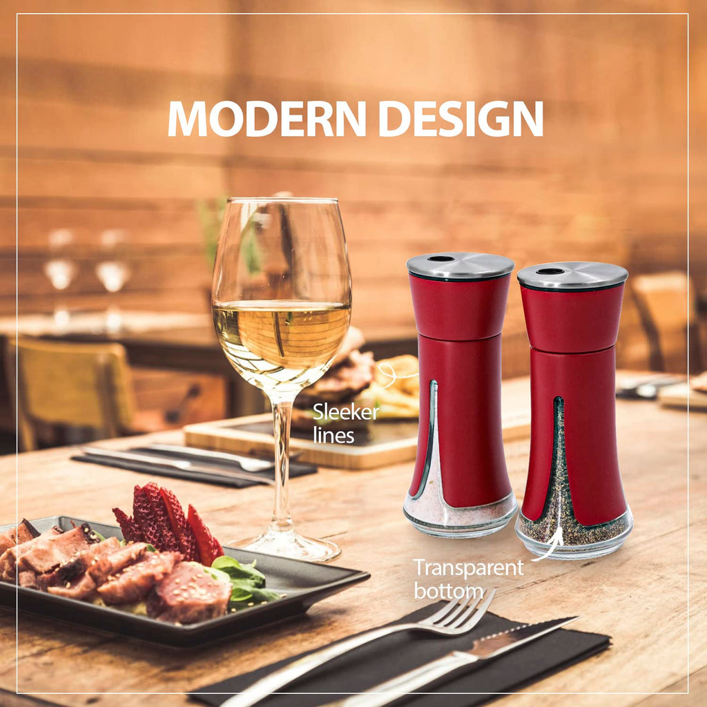 Black Salt and Pepper Shakers by Aelga, Salt Shaker with Adjustable Pour Holes, Black Kitchen Accessories, Decor for Kitchen,Restaurants,Camp,BBQ