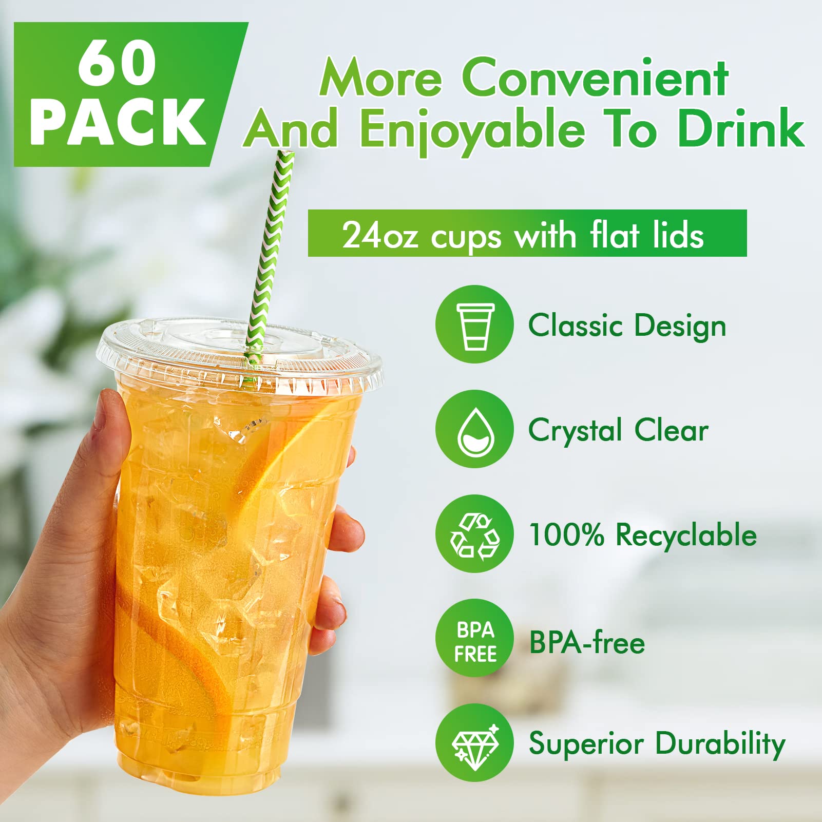 Lilymicky 200 Sets 10 oz Clear Plastic Cups With Flat Lids, 10 Ounce Disposable Drinking Cups for Smoothie, Slurpee, or Any Cold Drinks
